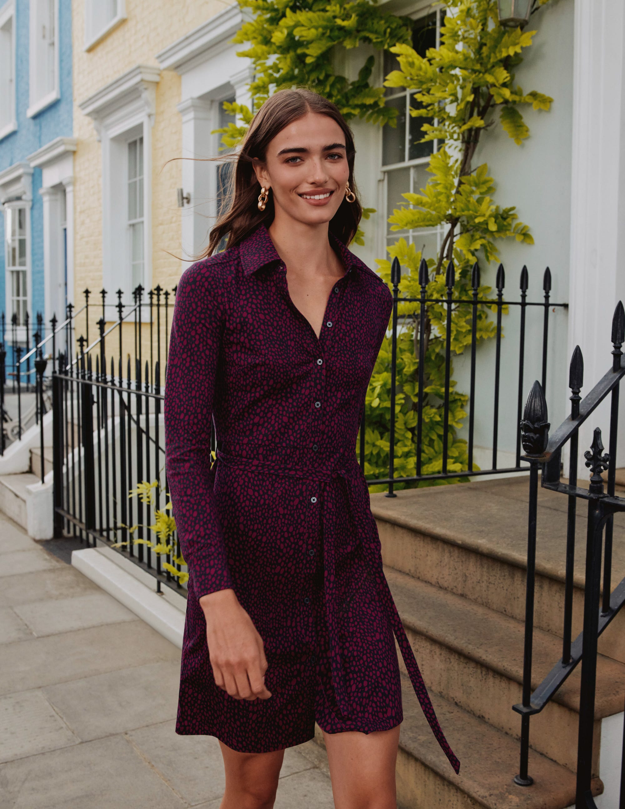 Jessie Jersey Shirt Dress-Damson Berry, Animal Spot - Image 5