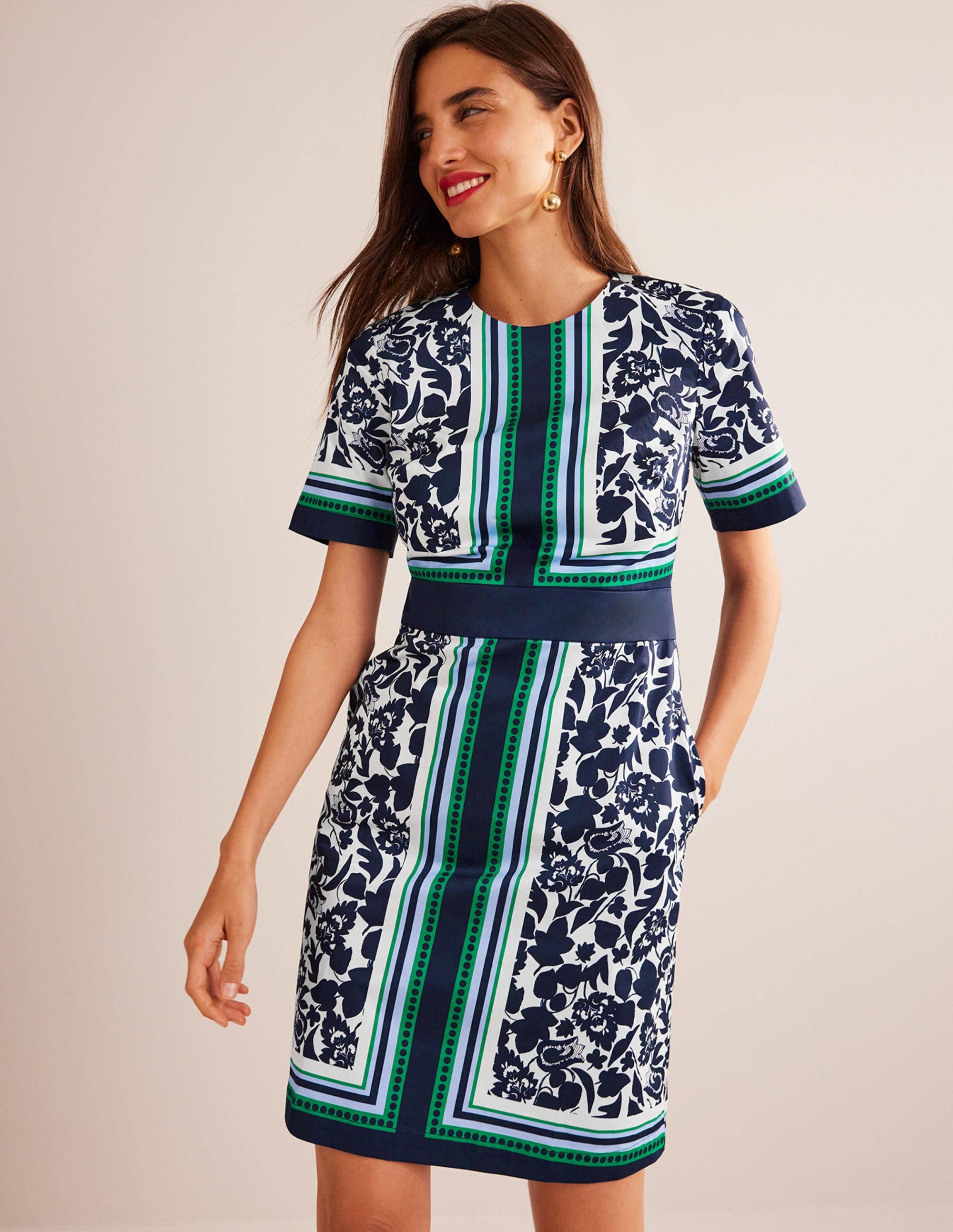 Alexa Cotton Shift Dress-Navy, Tulip Bloom - Image 1