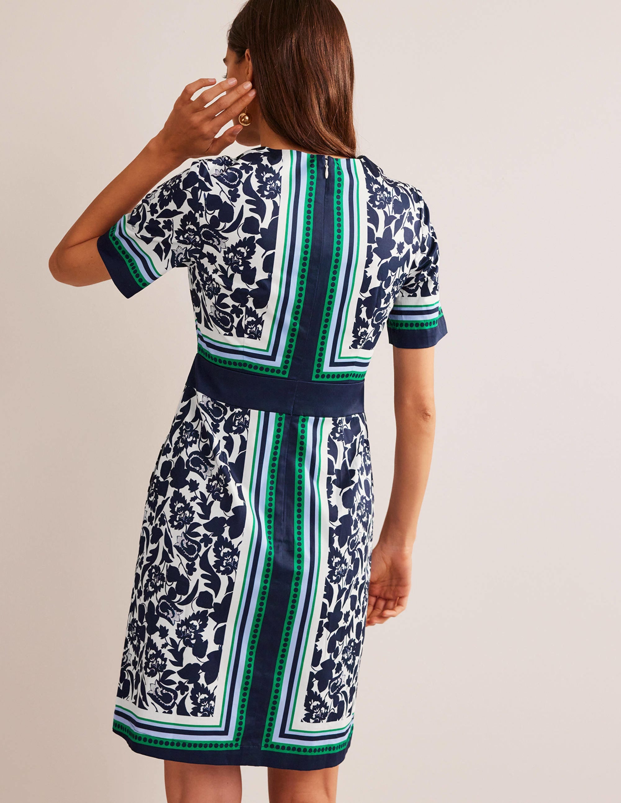 Alexa Cotton Shift Dress-Navy, Tulip Bloom - Image 3