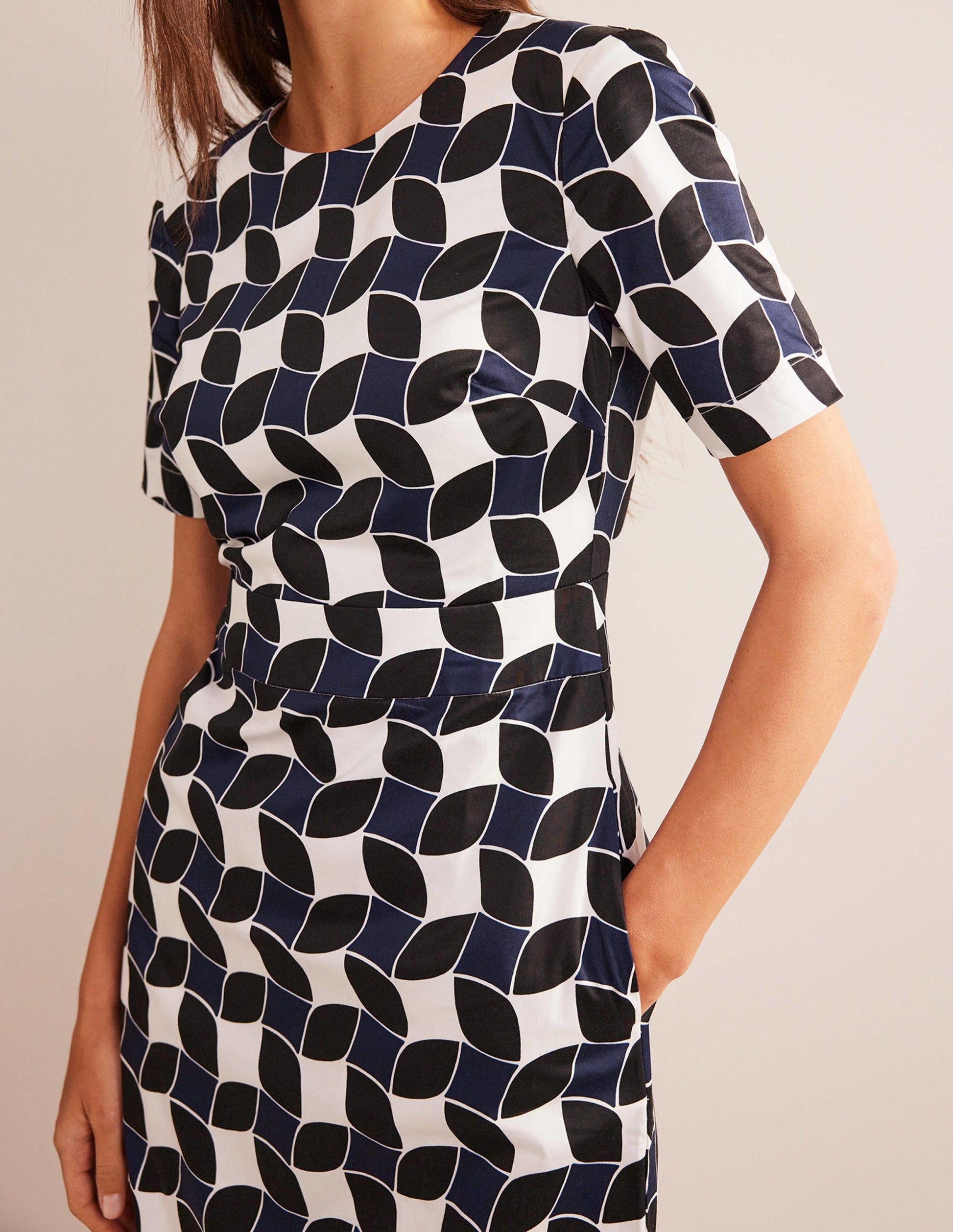 Alexa Cotton Shift Dress-Navy, Abstract Diamond-2