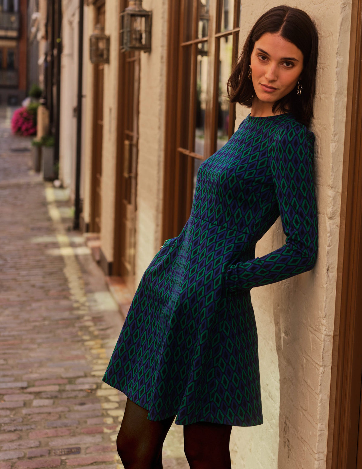 Jacquard A-Line Short Dress-Atlantic, Azure Jacquard-5