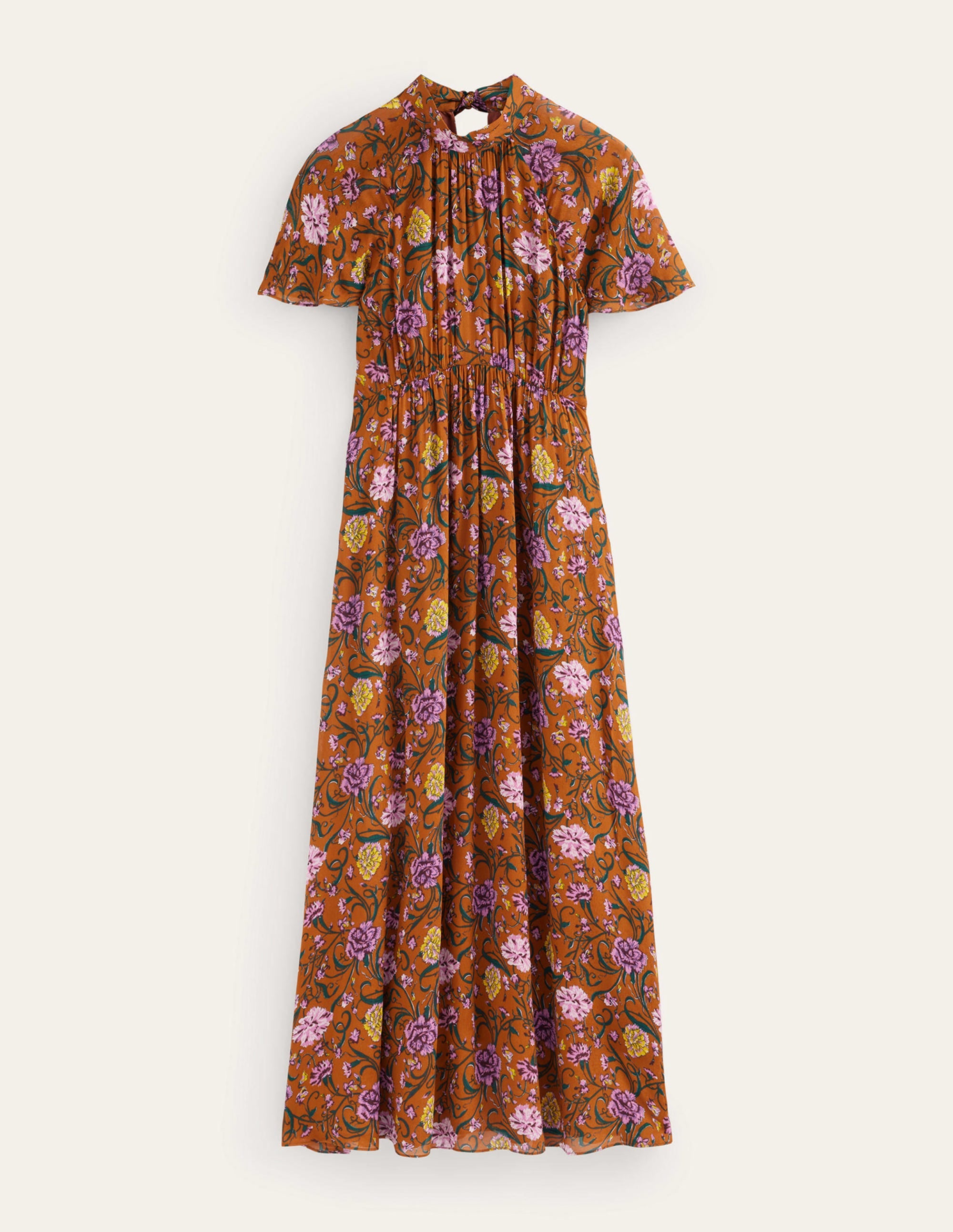 Tie-Back Gathered Midi Dress-Pumpkin, Freesia - Image 6