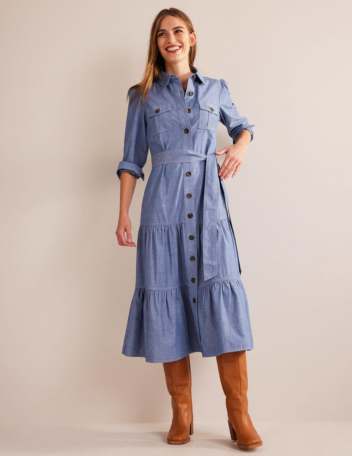 Lily Chambray Midi Shirt Dress-Chambray-1