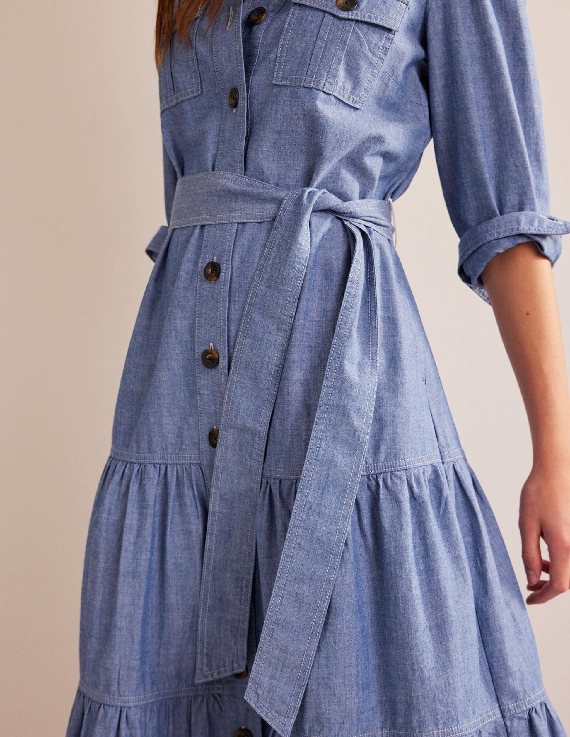 Lily Chambray Midi Shirt Dress-Chambray-2