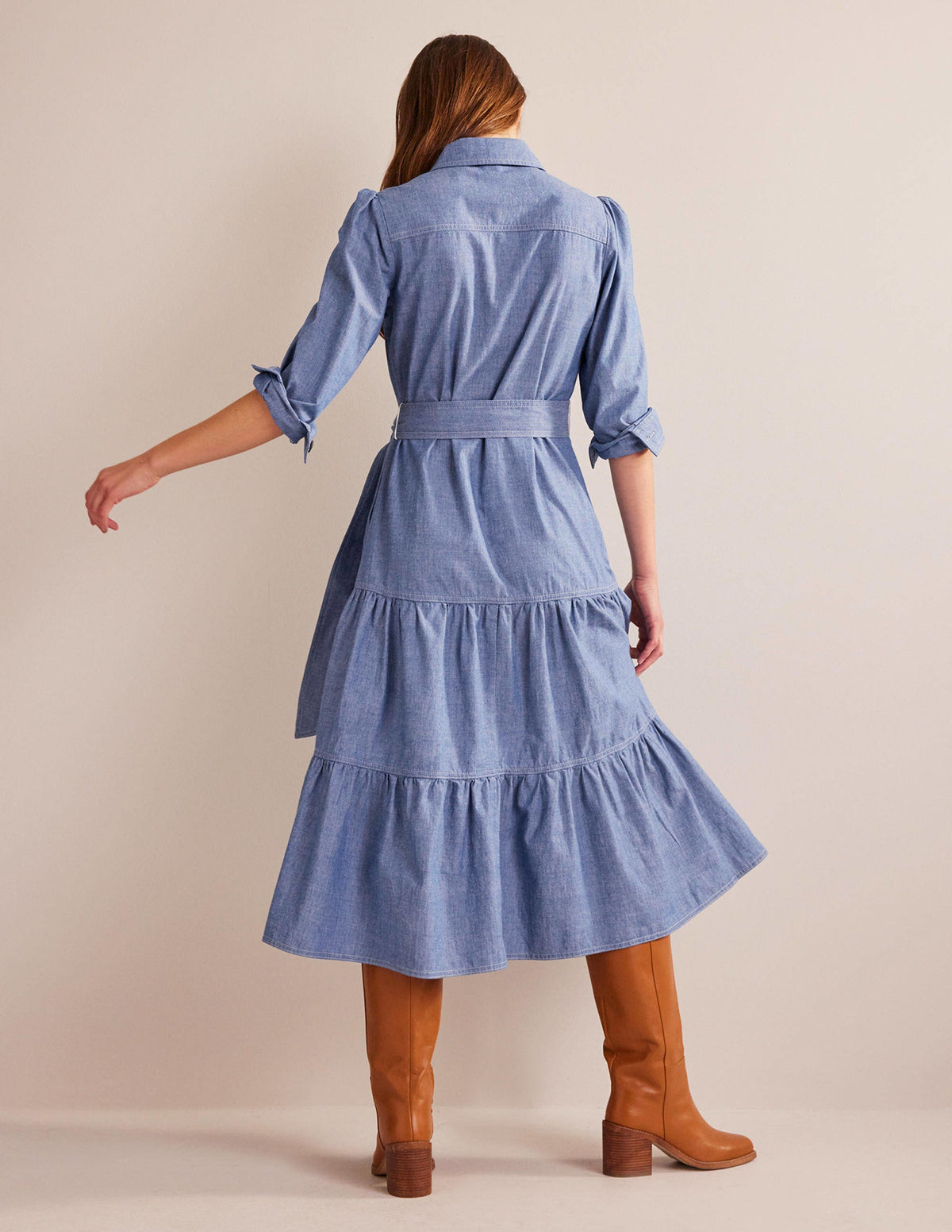 Lily Chambray Midi Shirt Dress-Chambray-3