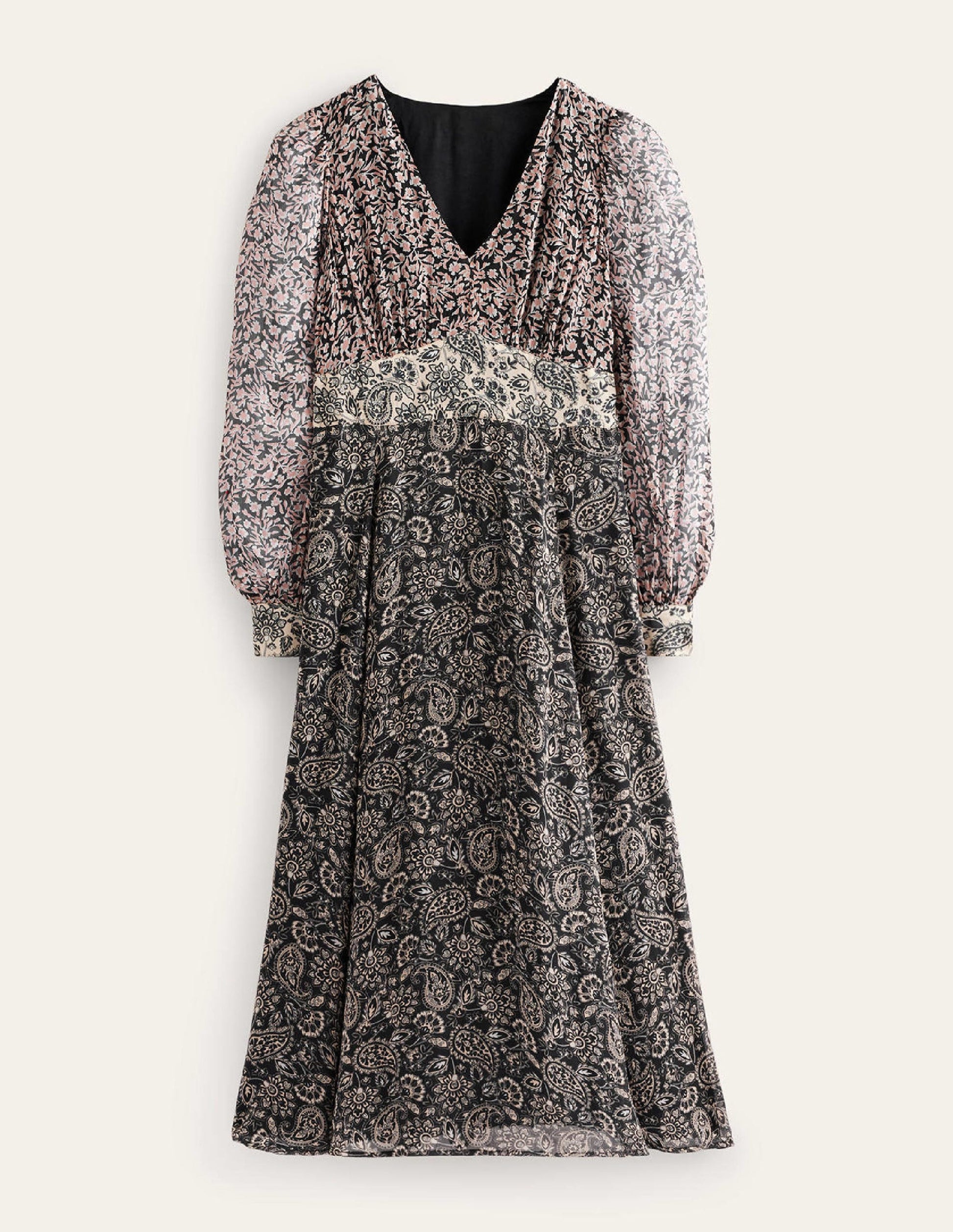 Imelda Remix Contrasting Dress-Black, Abstract Vine-6