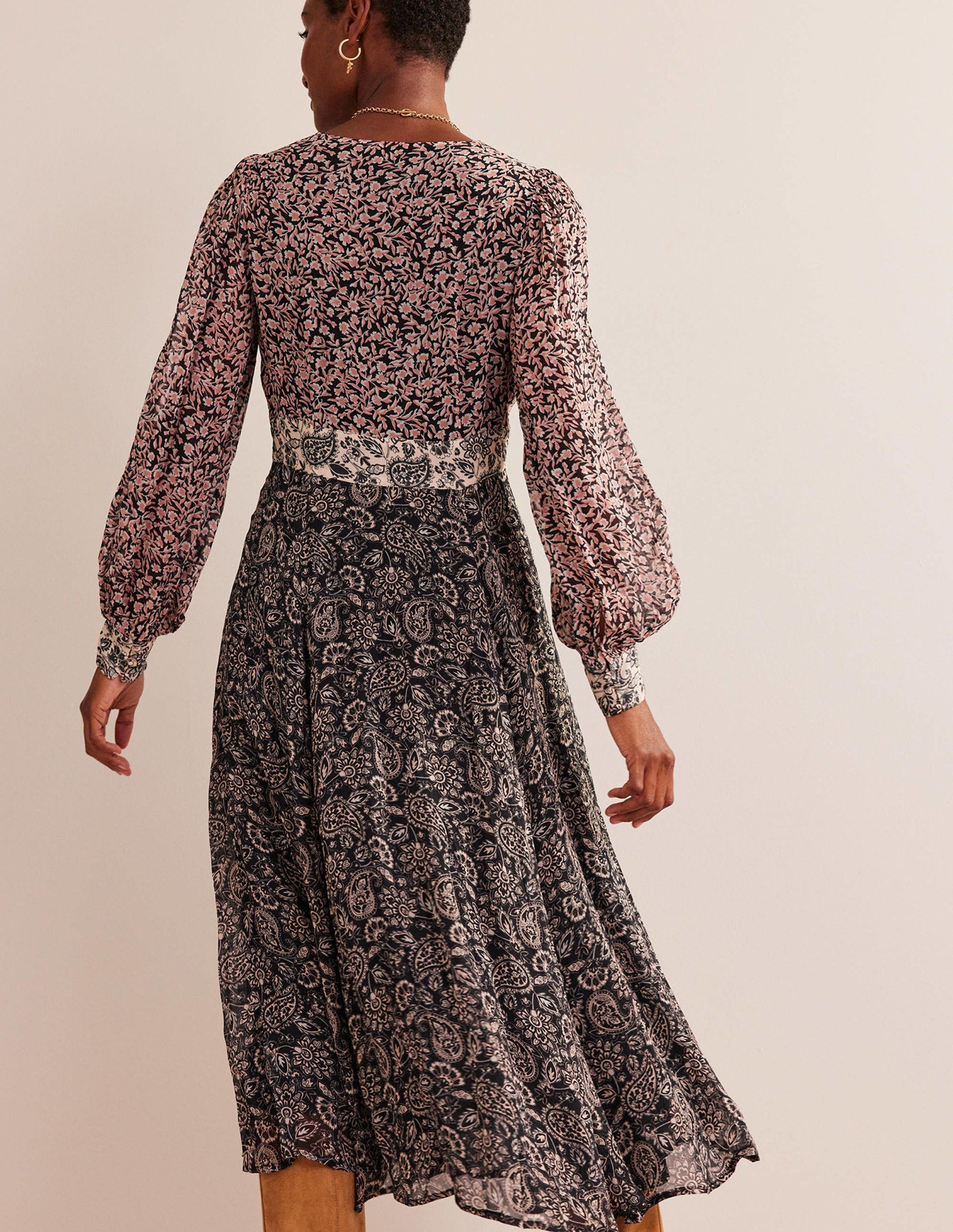 Imelda Remix Contrasting Dress-Black, Abstract Vine-3