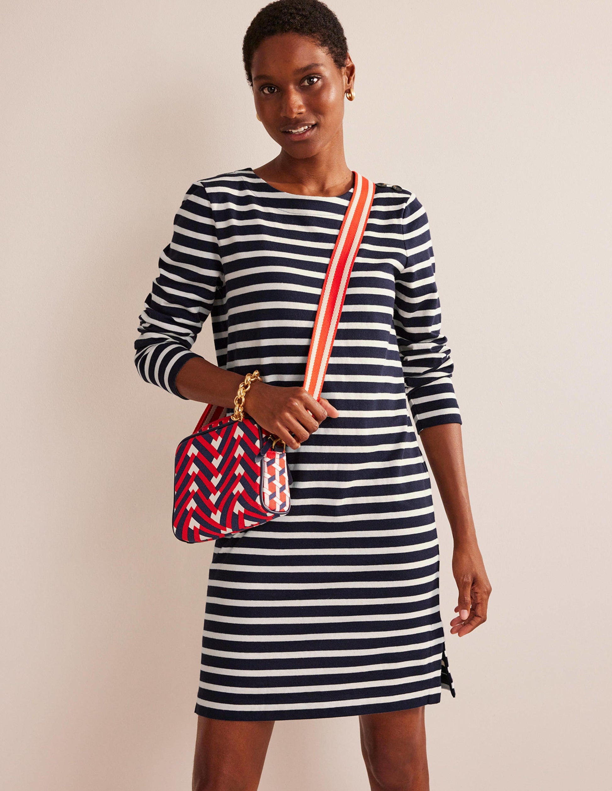Sophie Breton Jersey Dress-Navy, Ivory Stripe-1