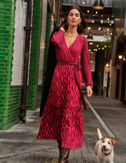 Jersey Maxi Wrap Dress-Vibrant Pink, Geo Valley-5