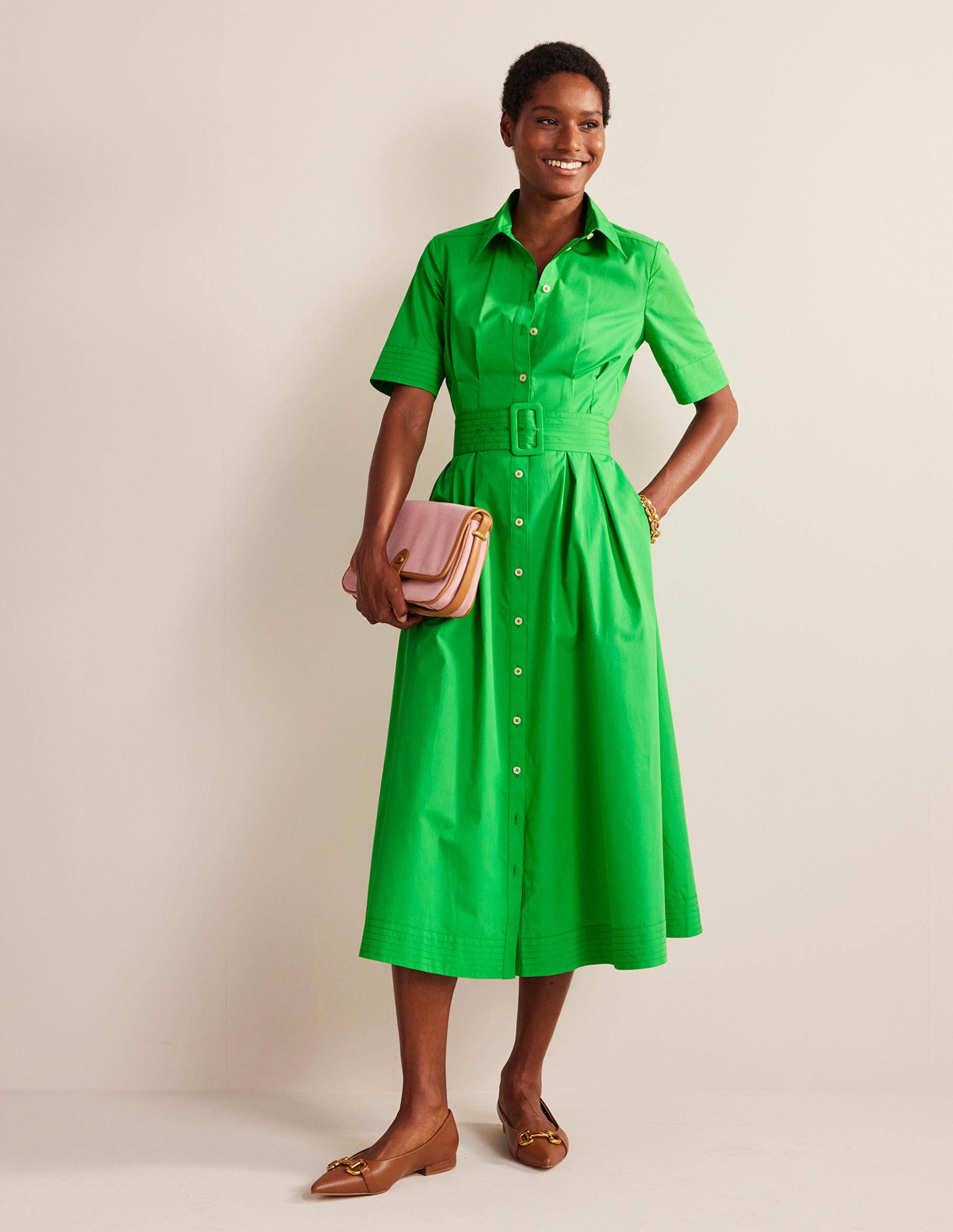 Pippa Midi Shirt Dress-Bright Green - Image 1