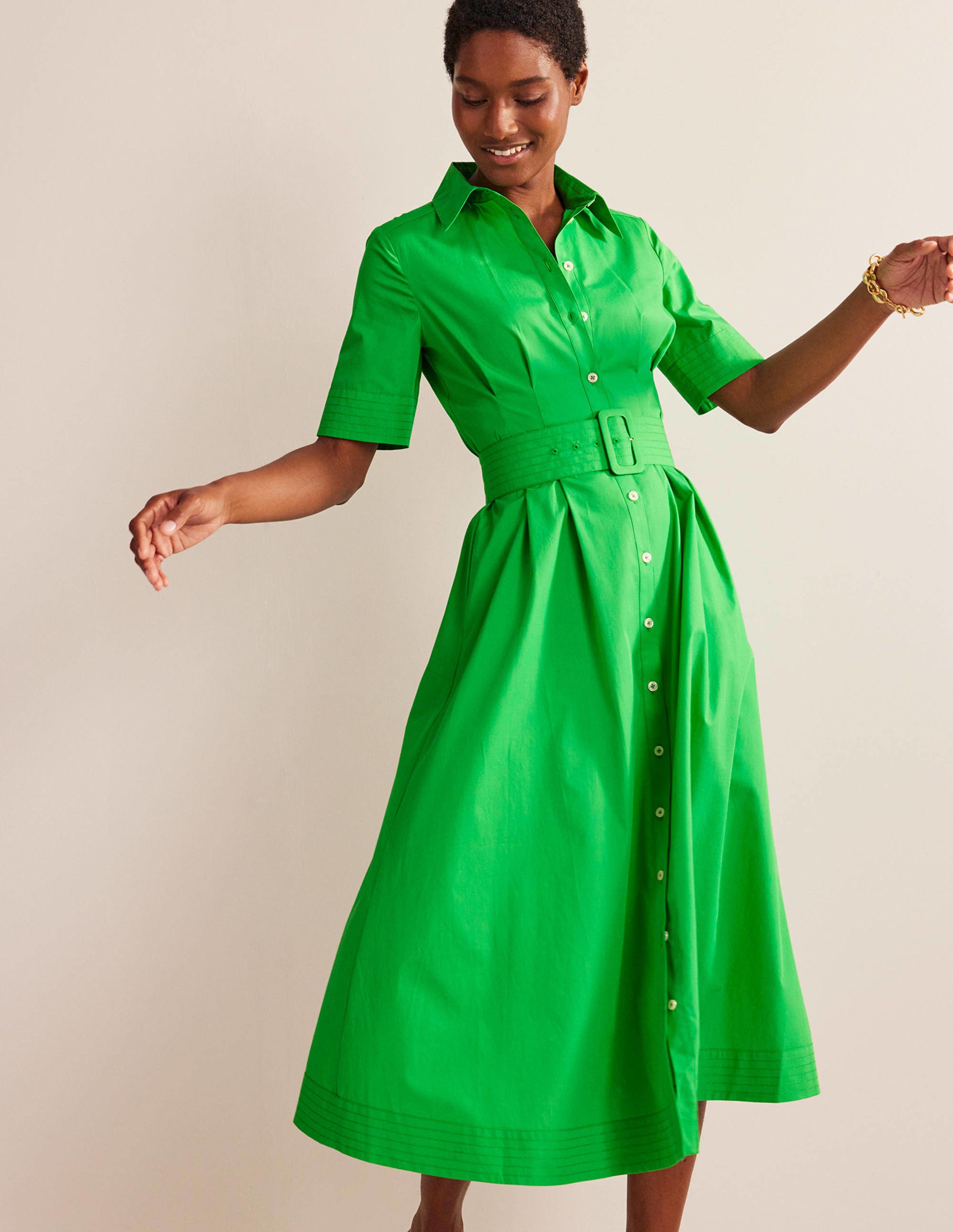 Pippa Midi Shirt Dress-Bright Green - Image 4
