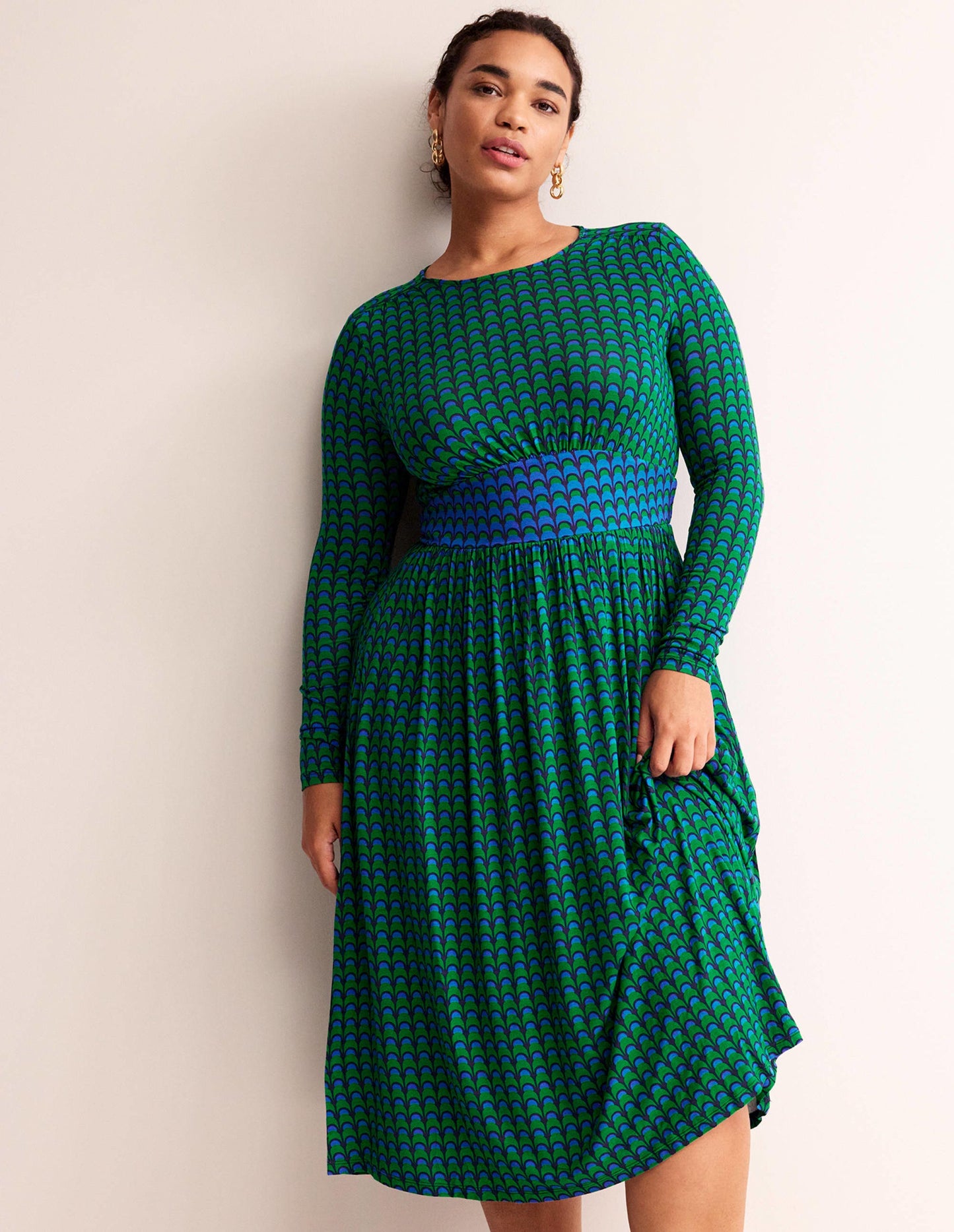 Thea Long Sleeve Midi Dress-Veridian Green, Geo Charm