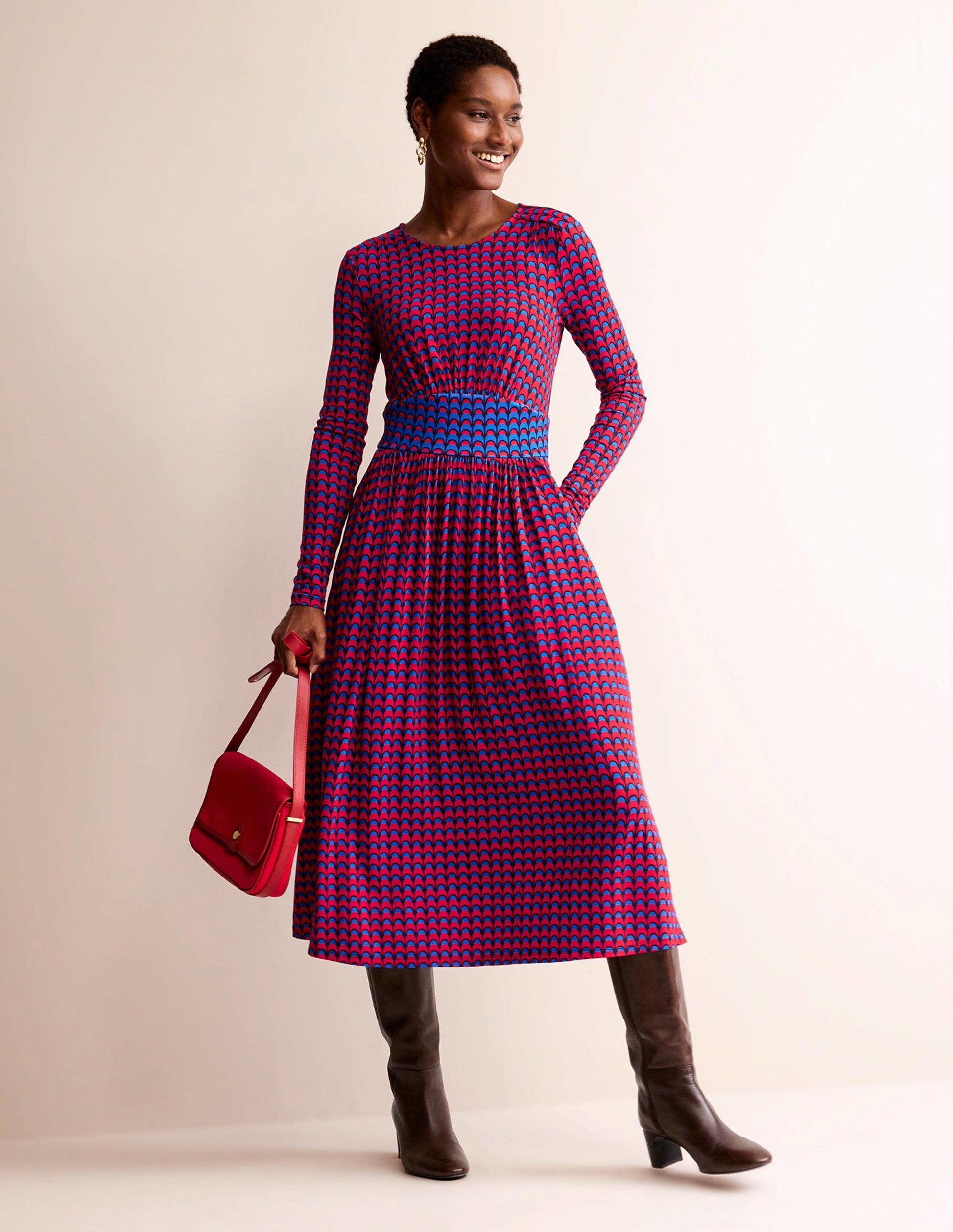 Thea Long Sleeve Midi Dress-Brilliant Red, Geo Charm-1
