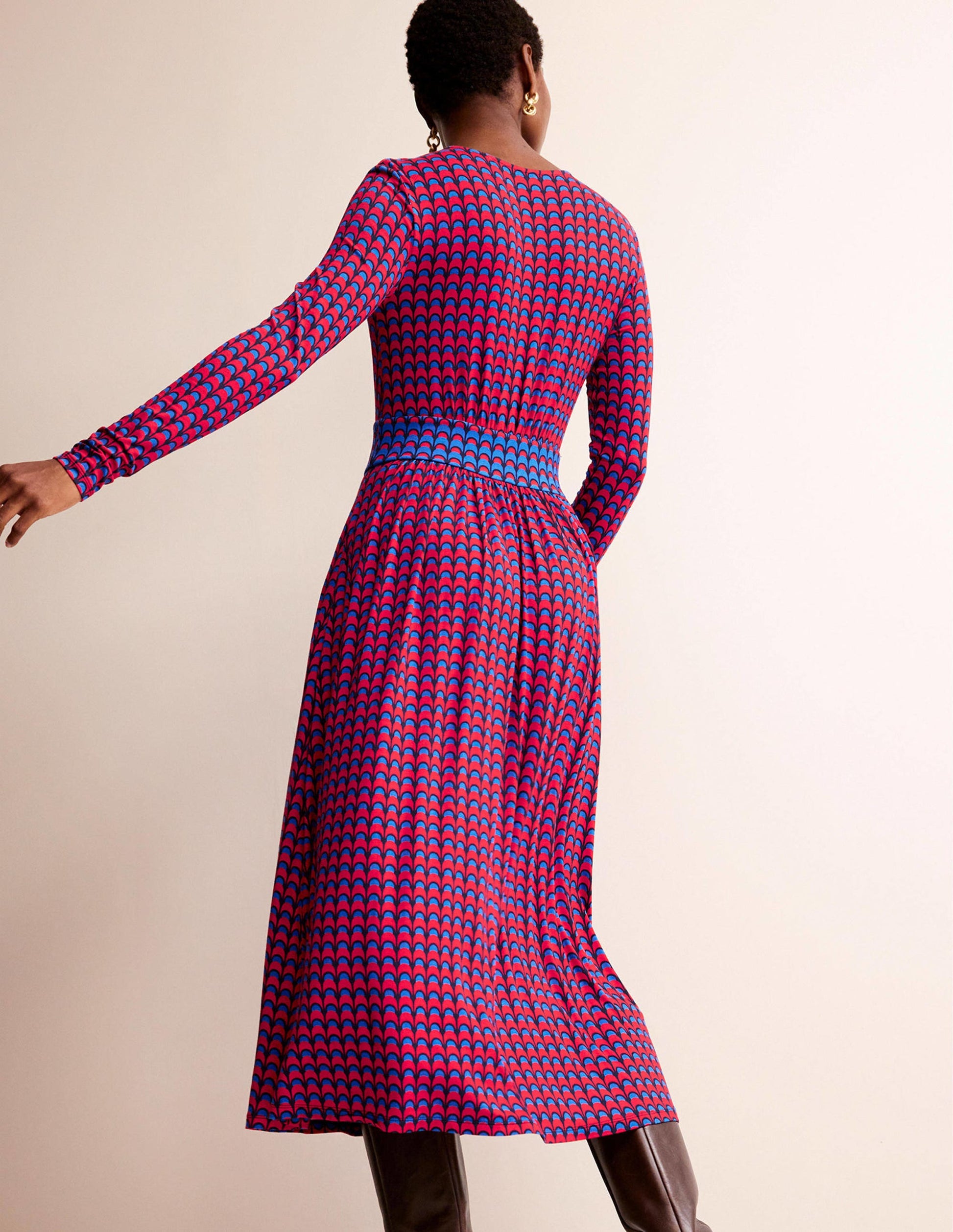 Thea Long Sleeve Midi Dress-Brilliant Red, Geo Charm-3