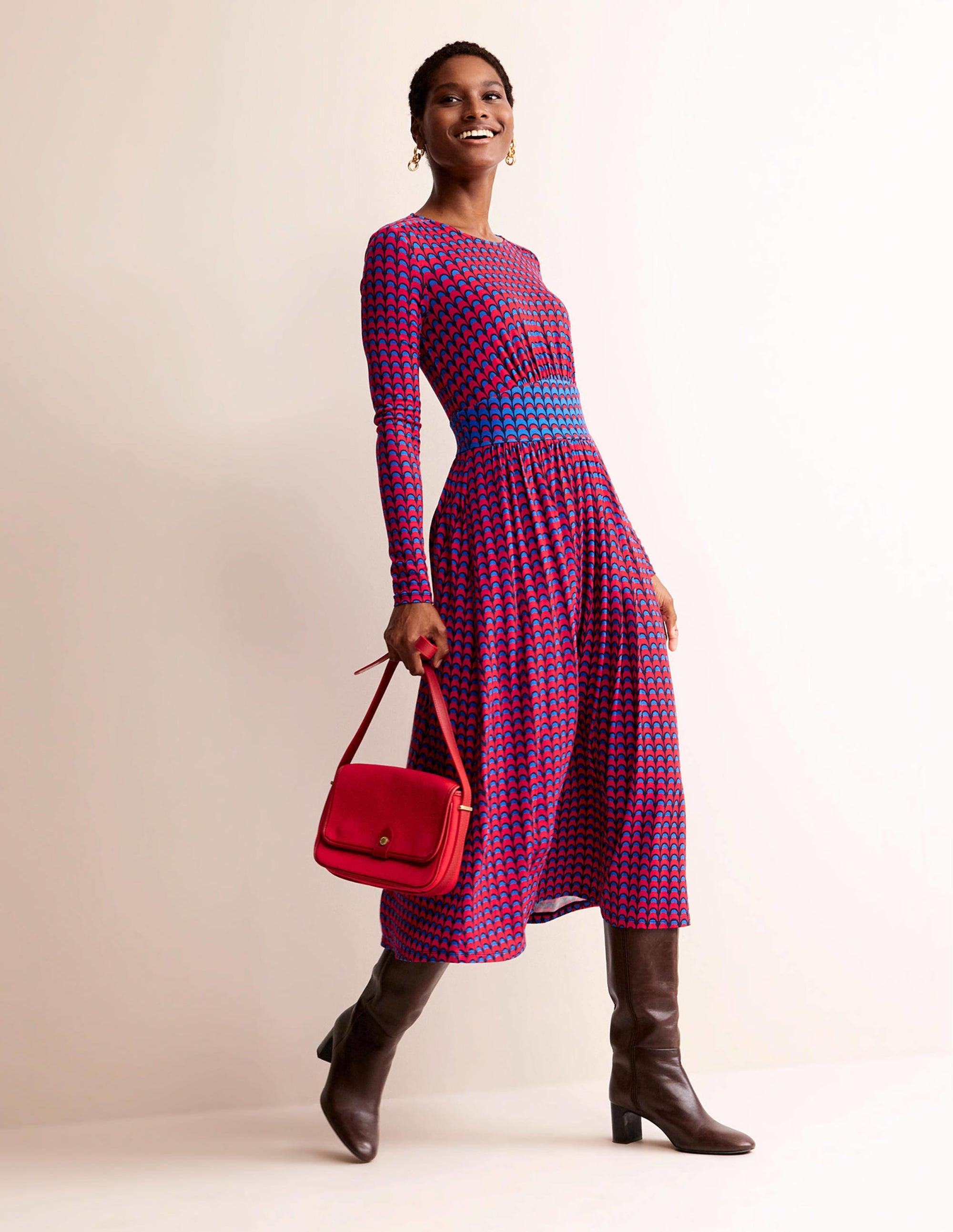 Thea Long Sleeve Midi Dress-Brilliant Red, Geo Charm - Image 4