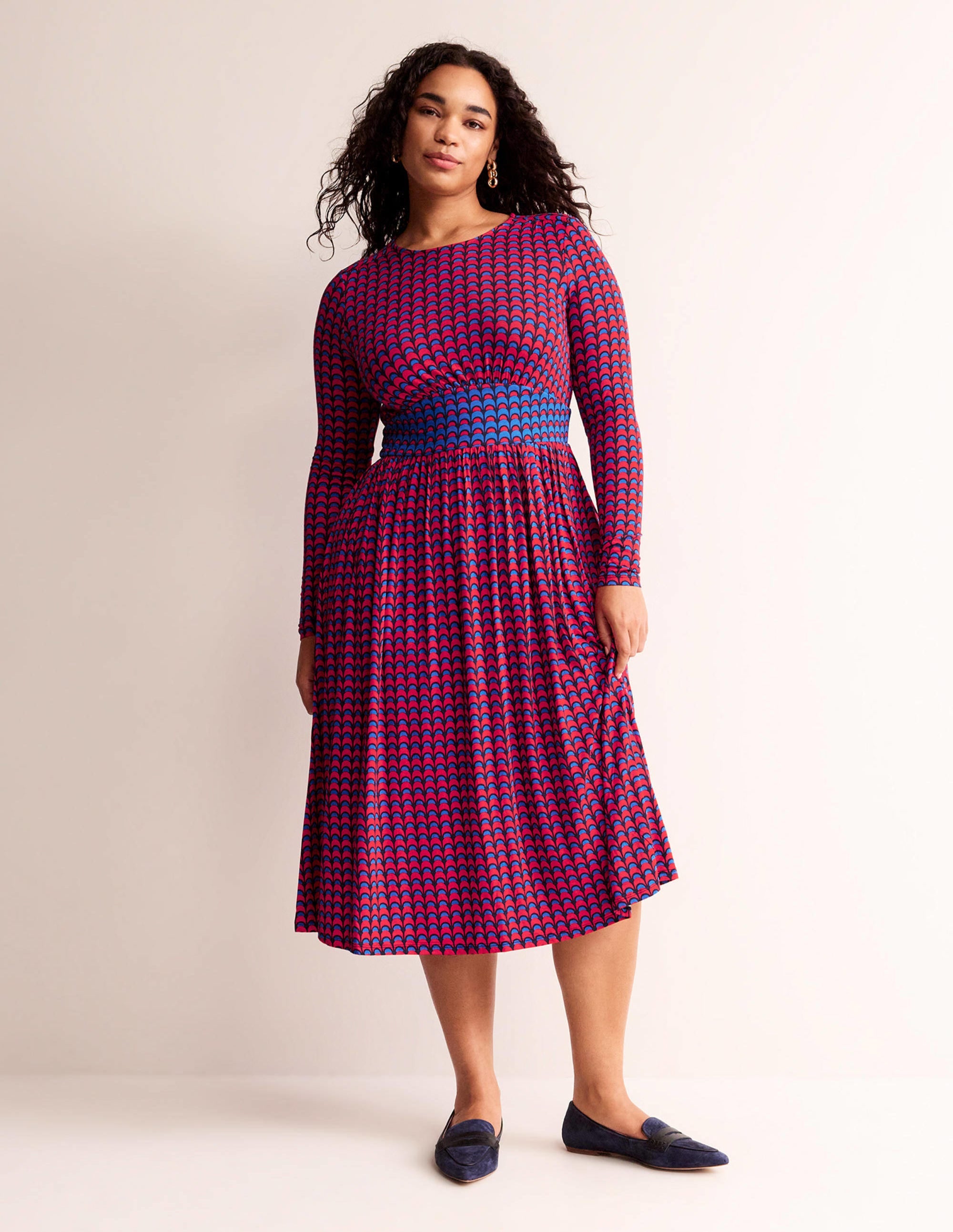 Thea Long Sleeve Midi Dress-Brilliant Red, Geo Charm - Image 5