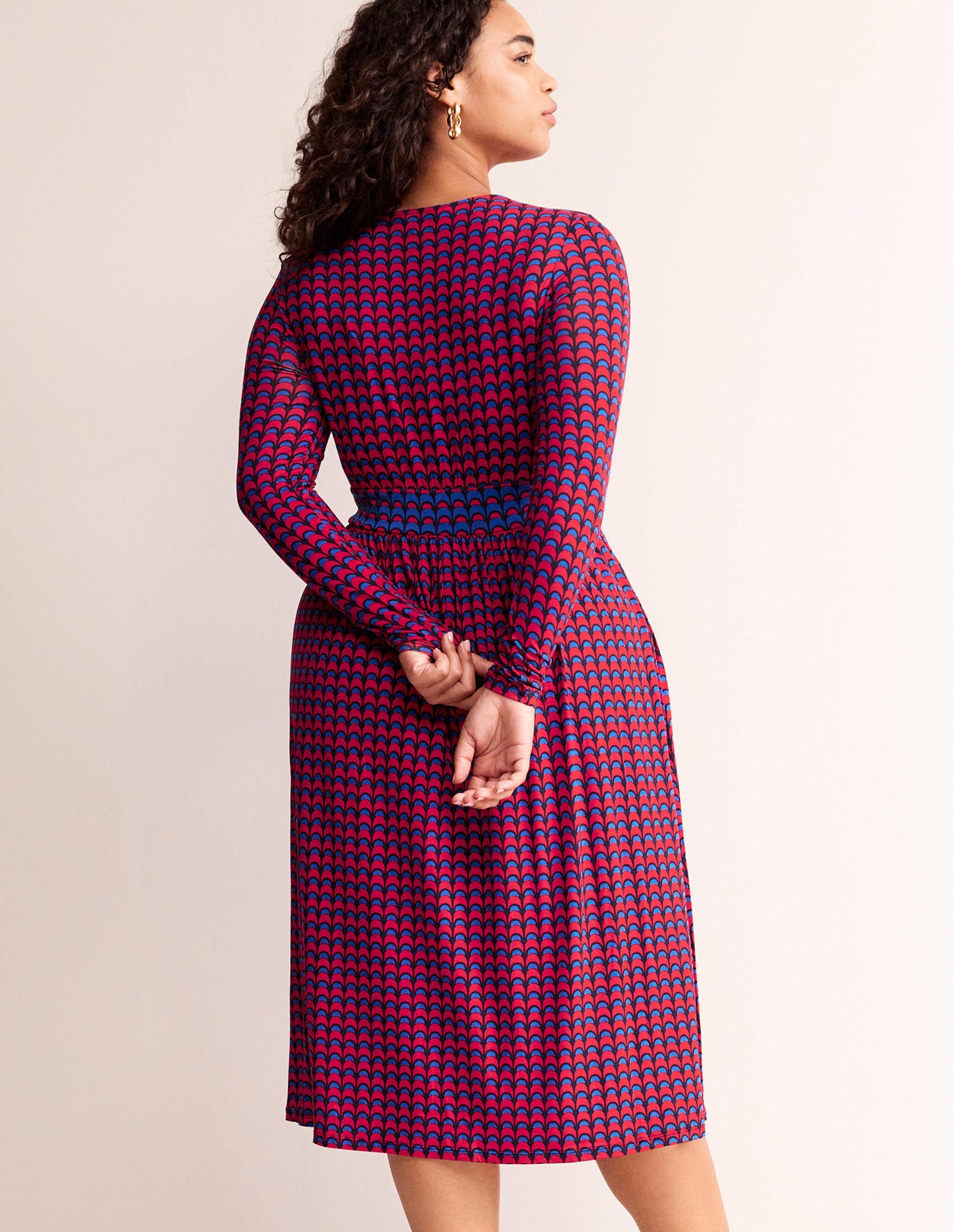 Thea Long Sleeve Midi Dress-Brilliant Red, Geo Charm-6
