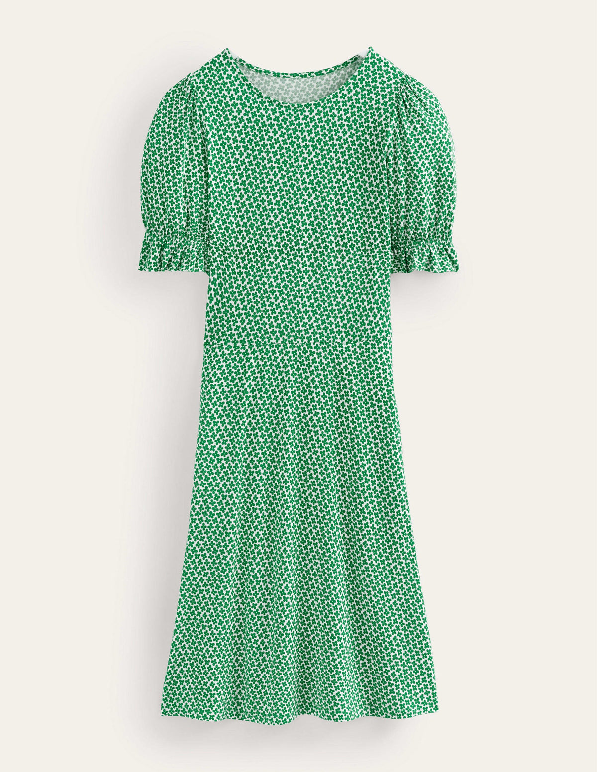 Puff Sleeve Jersey Mini Dress-Meadow Green, Daisy Bud-5