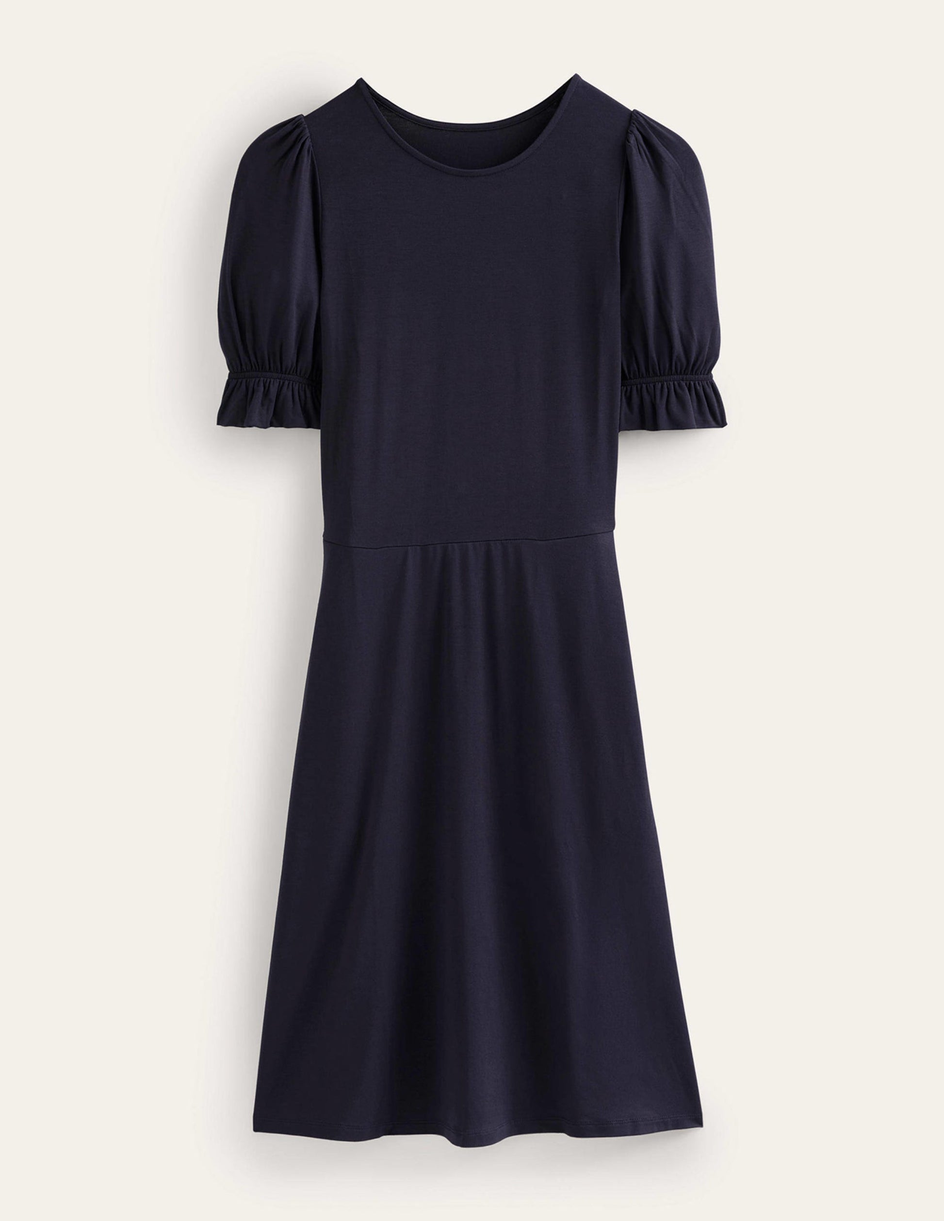 Puff Sleeve Jersey Mini Dress-Navy-5