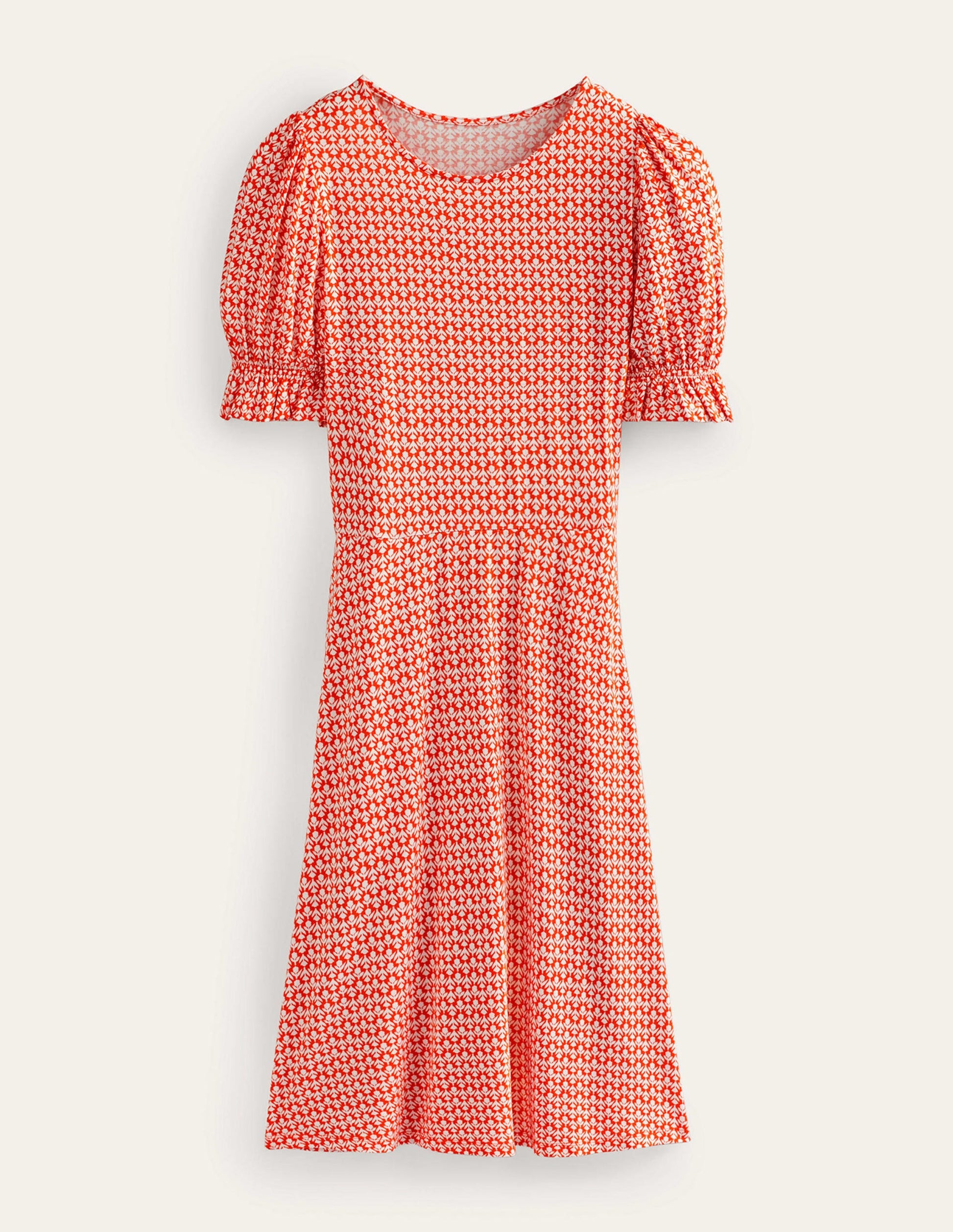 Puff Sleeve Jersey Mini Dress-Vermillion, Tulip Pop-5