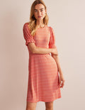 Puff Sleeve Jersey Mini Dress-Vermillion, Tulip Pop
