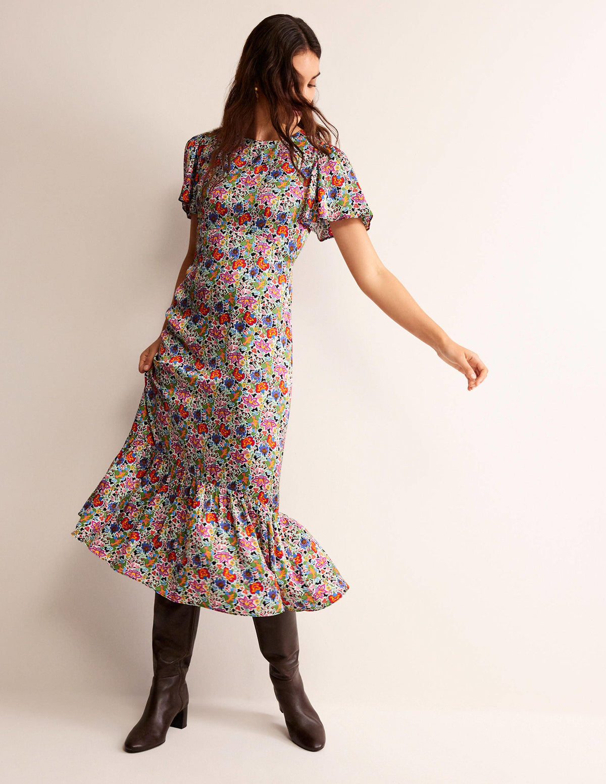 Tiered Flutter Tea Dress-Multi, Carnation Garden-1
