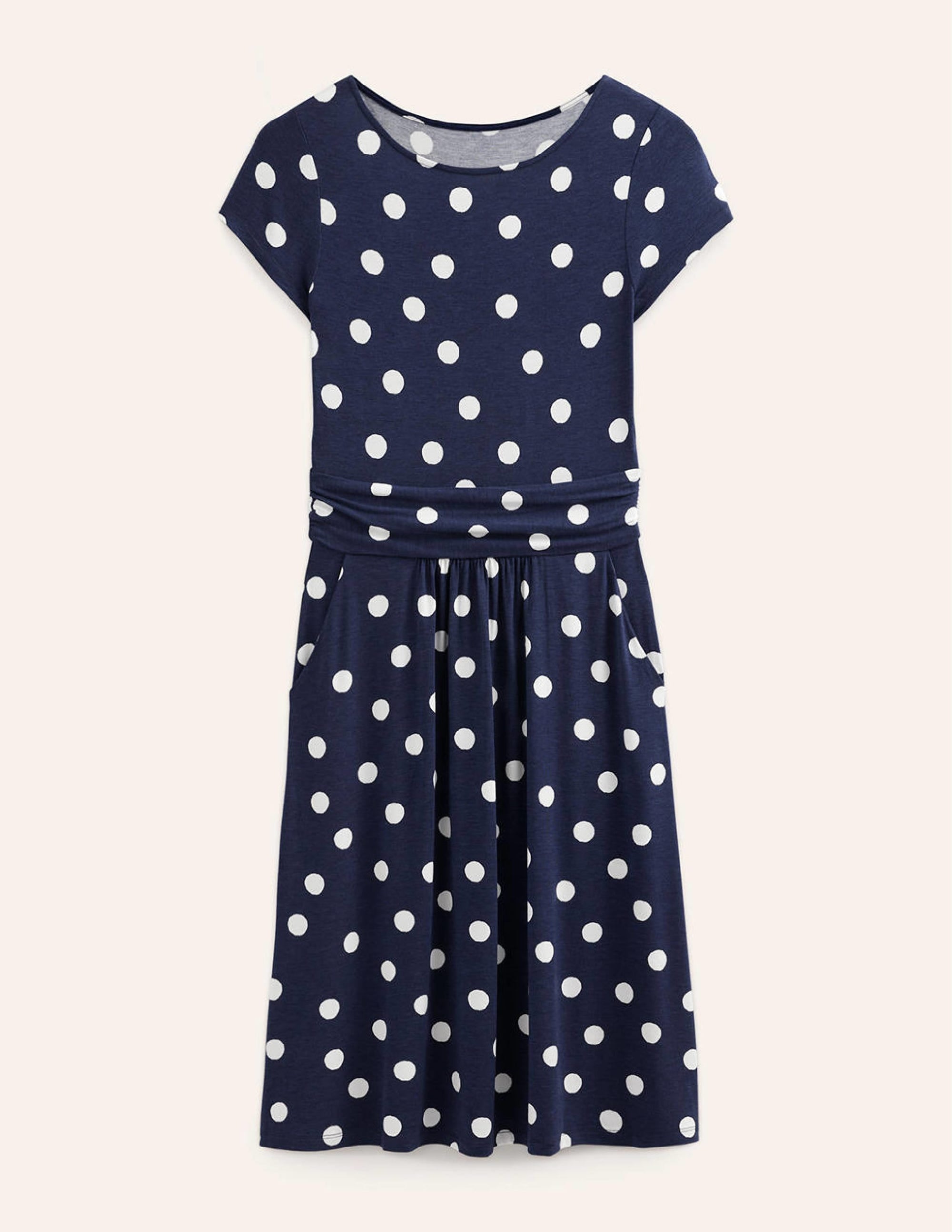 Amelie Jersey Dress-French Navy, Painterly Spot - Image 7