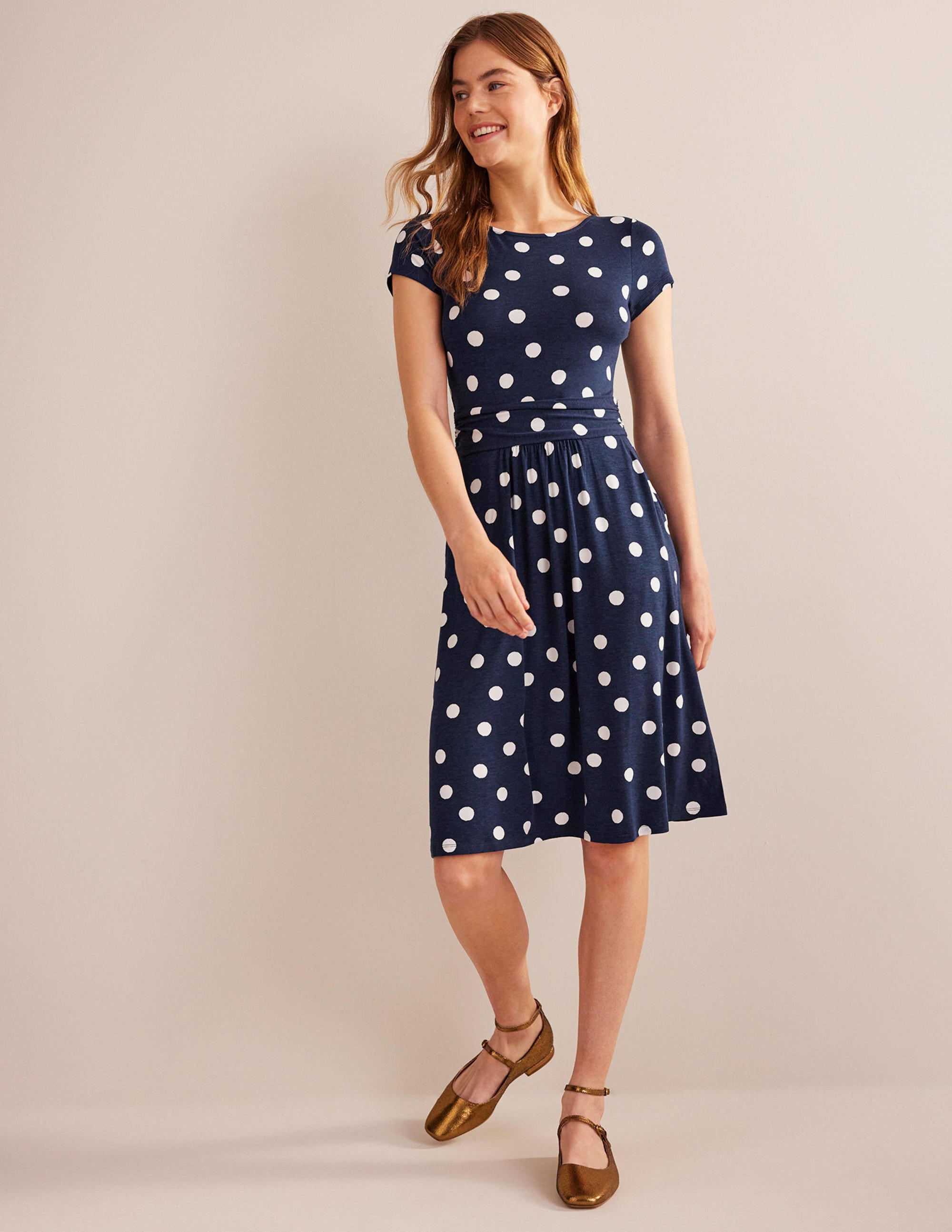 Amelie Jersey Dress-French Navy, Painterly Spot - Image 4