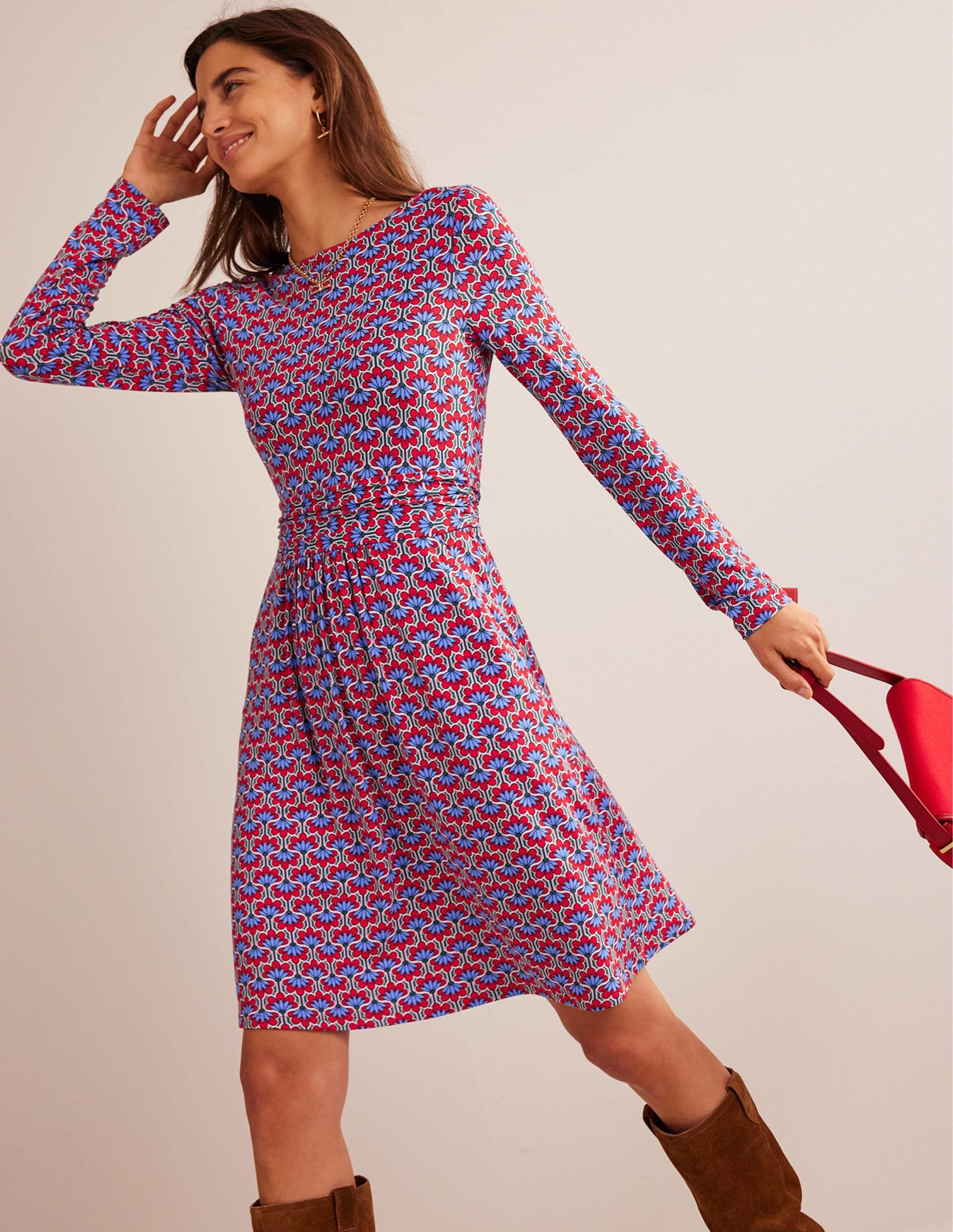 Abigail Jersey Dress-Hot Pepper, Geo Petal - Image 1