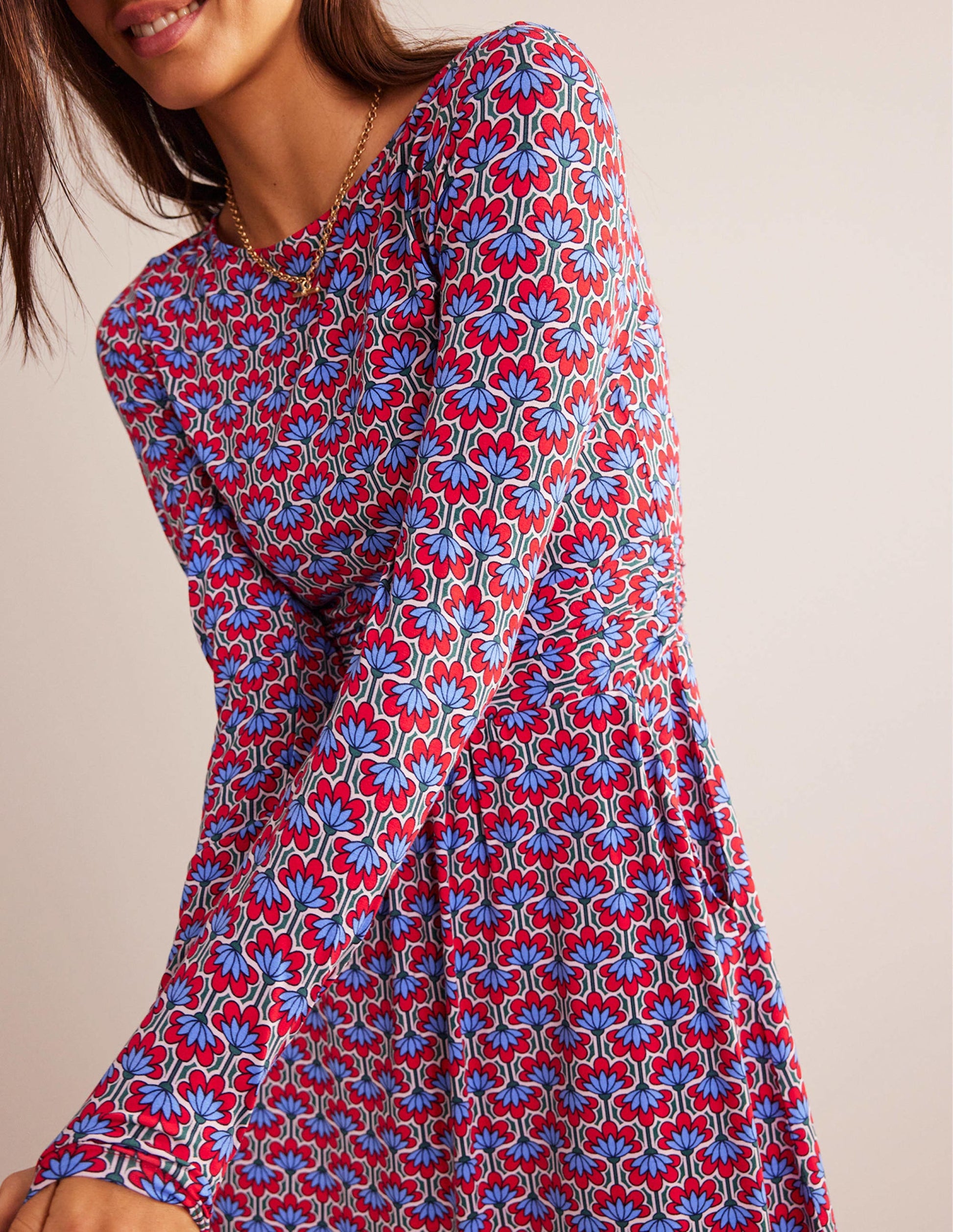 Abigail Jersey Dress-Hot Pepper, Geo Petal-2