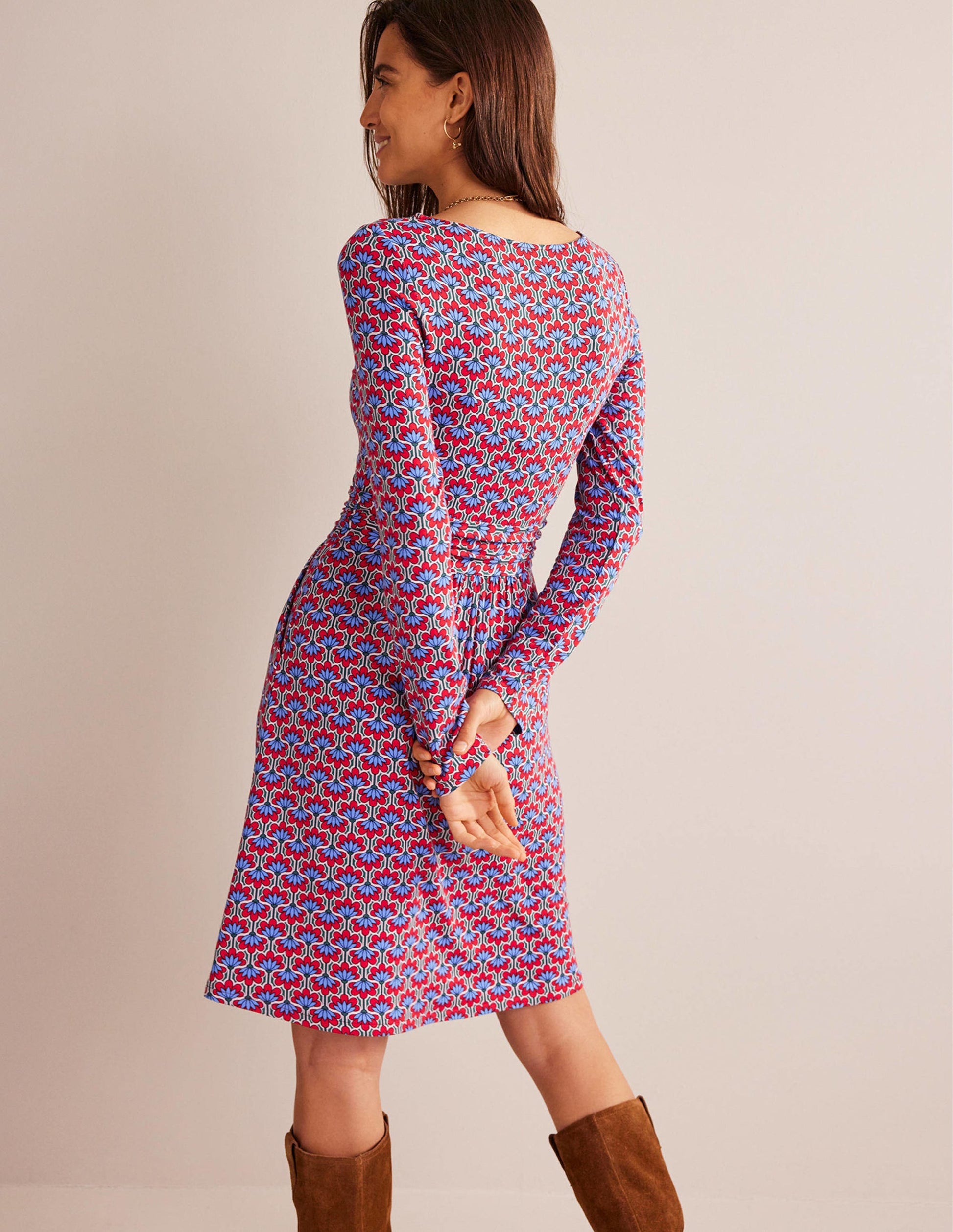 Abigail Jersey Dress-Hot Pepper, Geo Petal-3