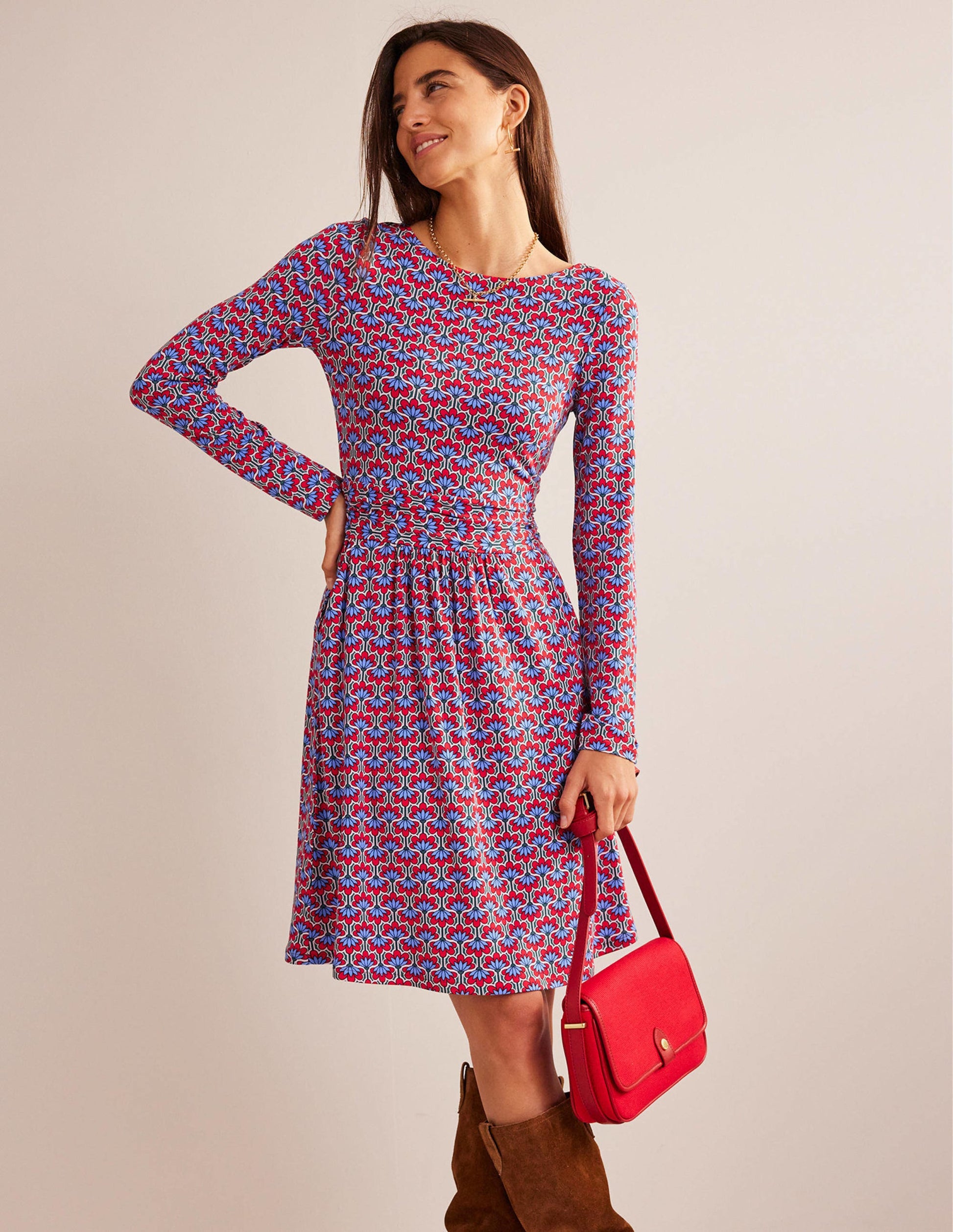 Abigail Jersey Dress-Hot Pepper, Geo Petal-4