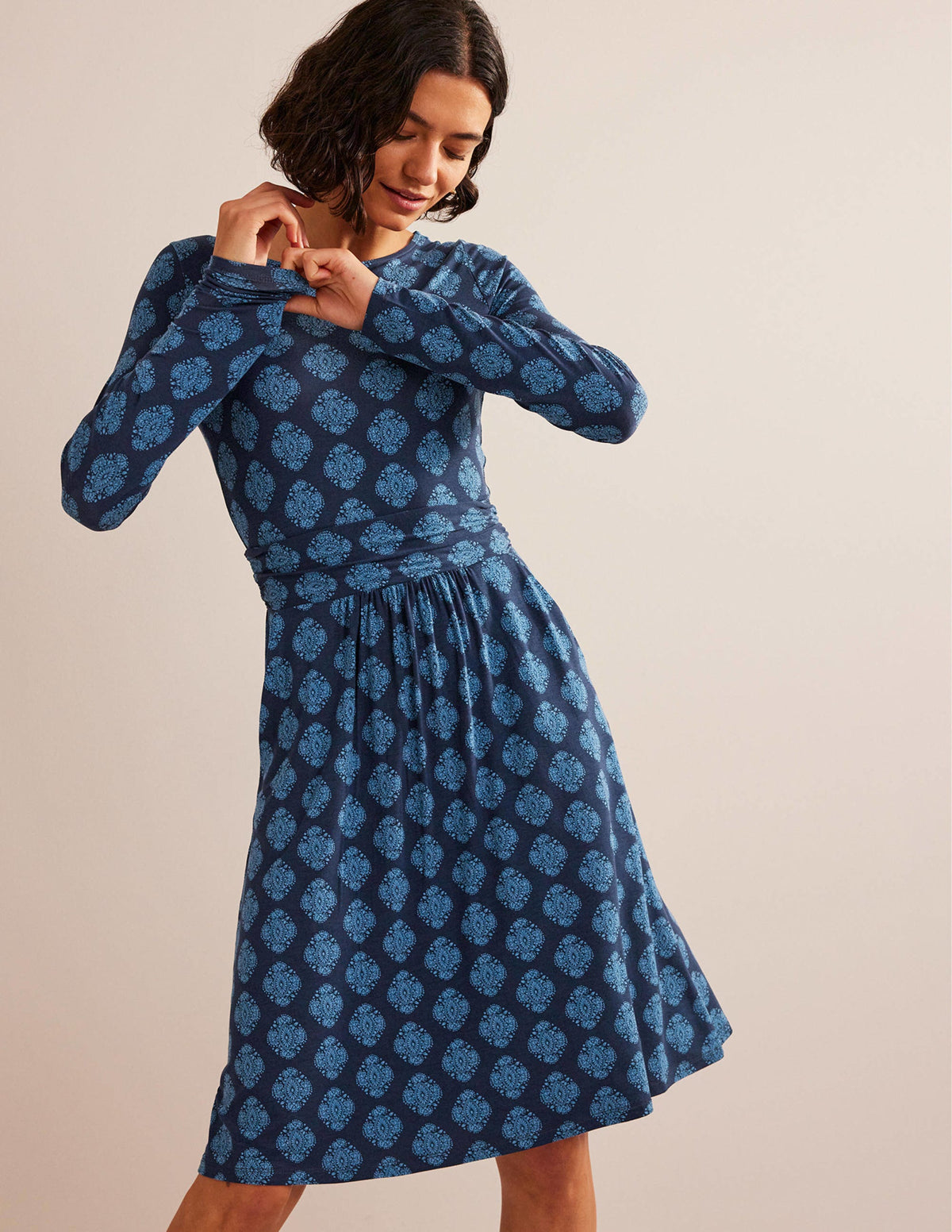 Abigail Jersey Dress-French Navy, Mosaic - Image 1