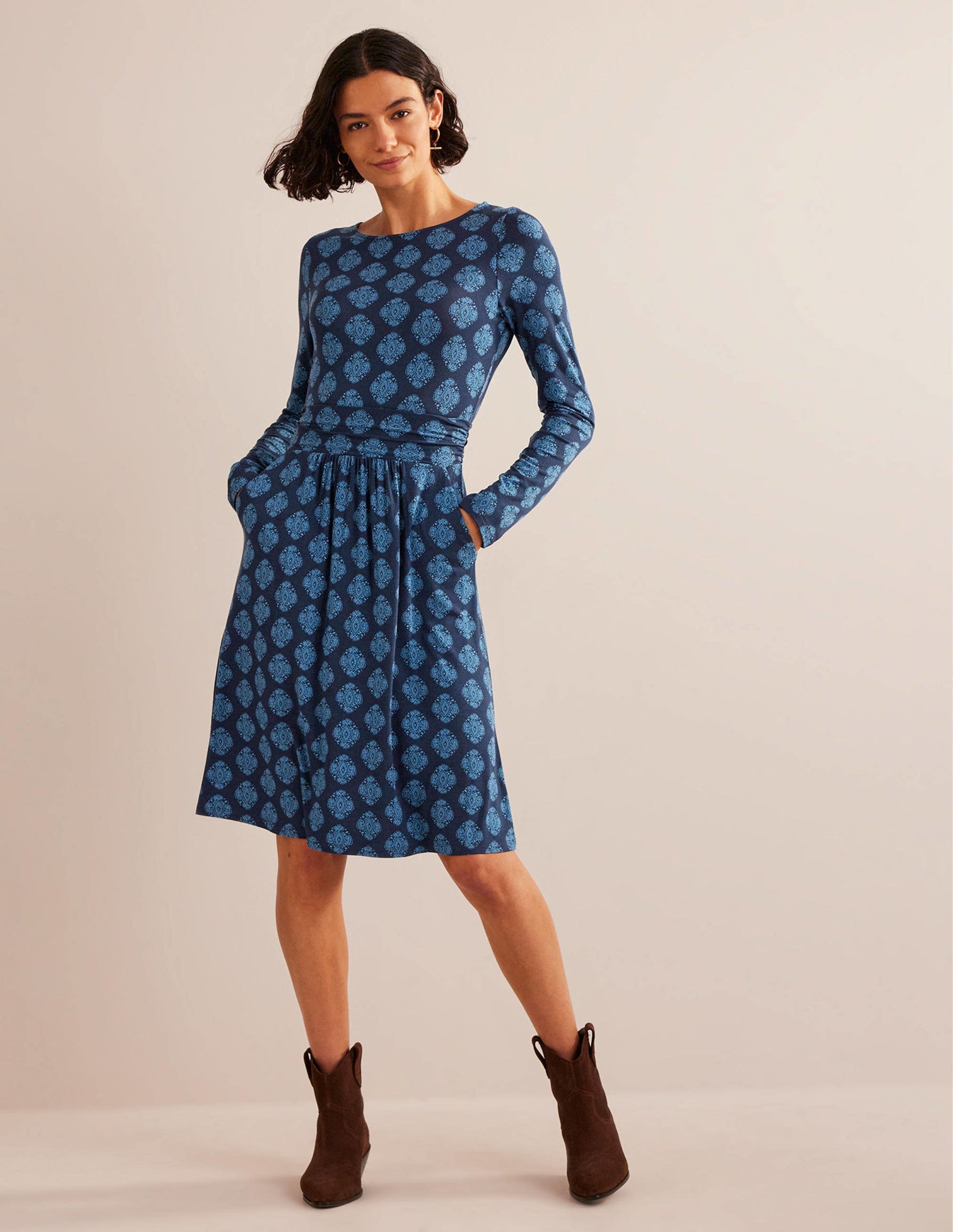 Abigail Jersey Dress-French Navy, Mosaic-4