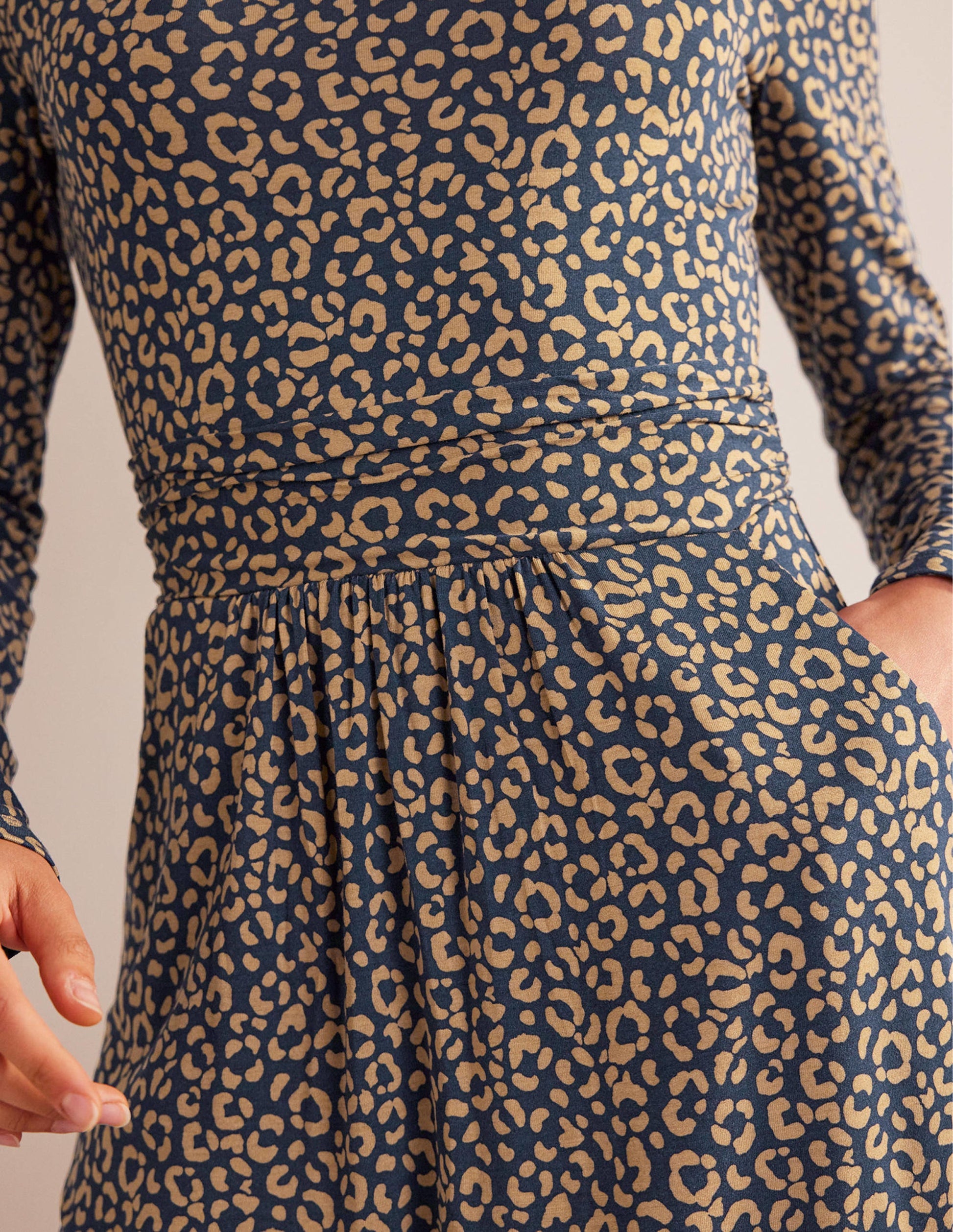 Abigail Jersey Dress-Camel, Animal Stamp-2