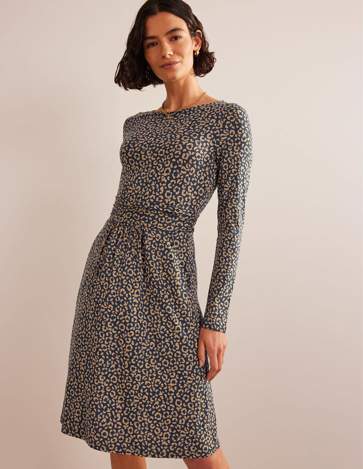 Abigail Jersey Dress-Camel, Animal Stamp - Image 4