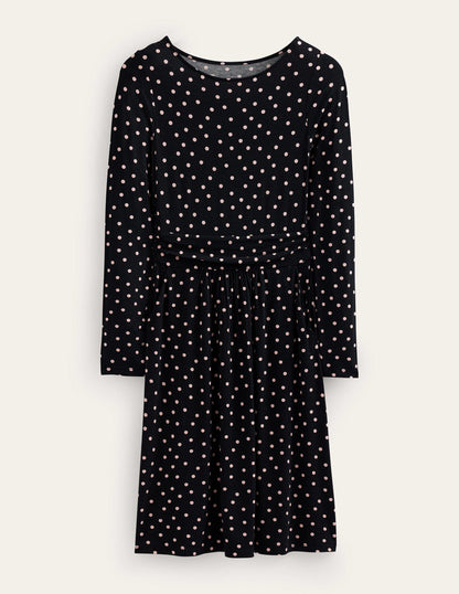 Abigail Jersey Dress-Black and Milkshake, Spot-7