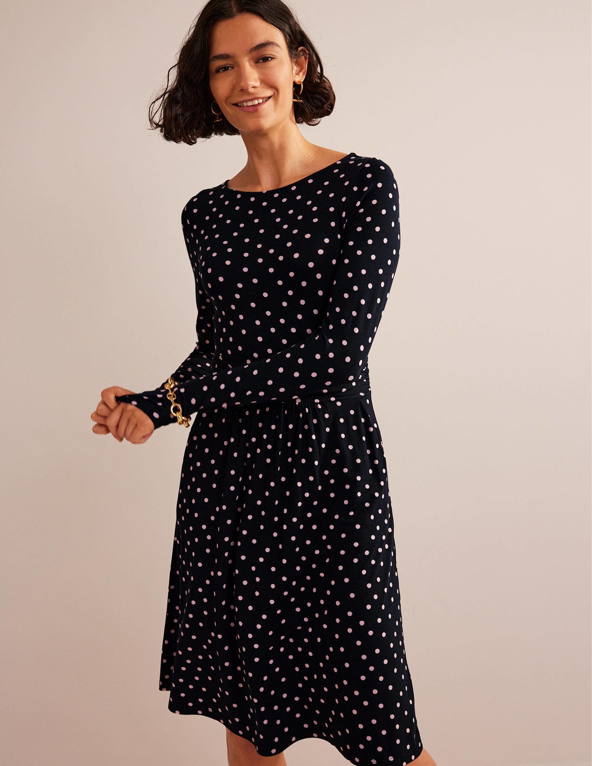 Abigail Jersey Dress-Black and Milkshake, Spot - Image 1