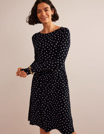 Abigail Jersey Dress-Black and Milkshake, Spot-1