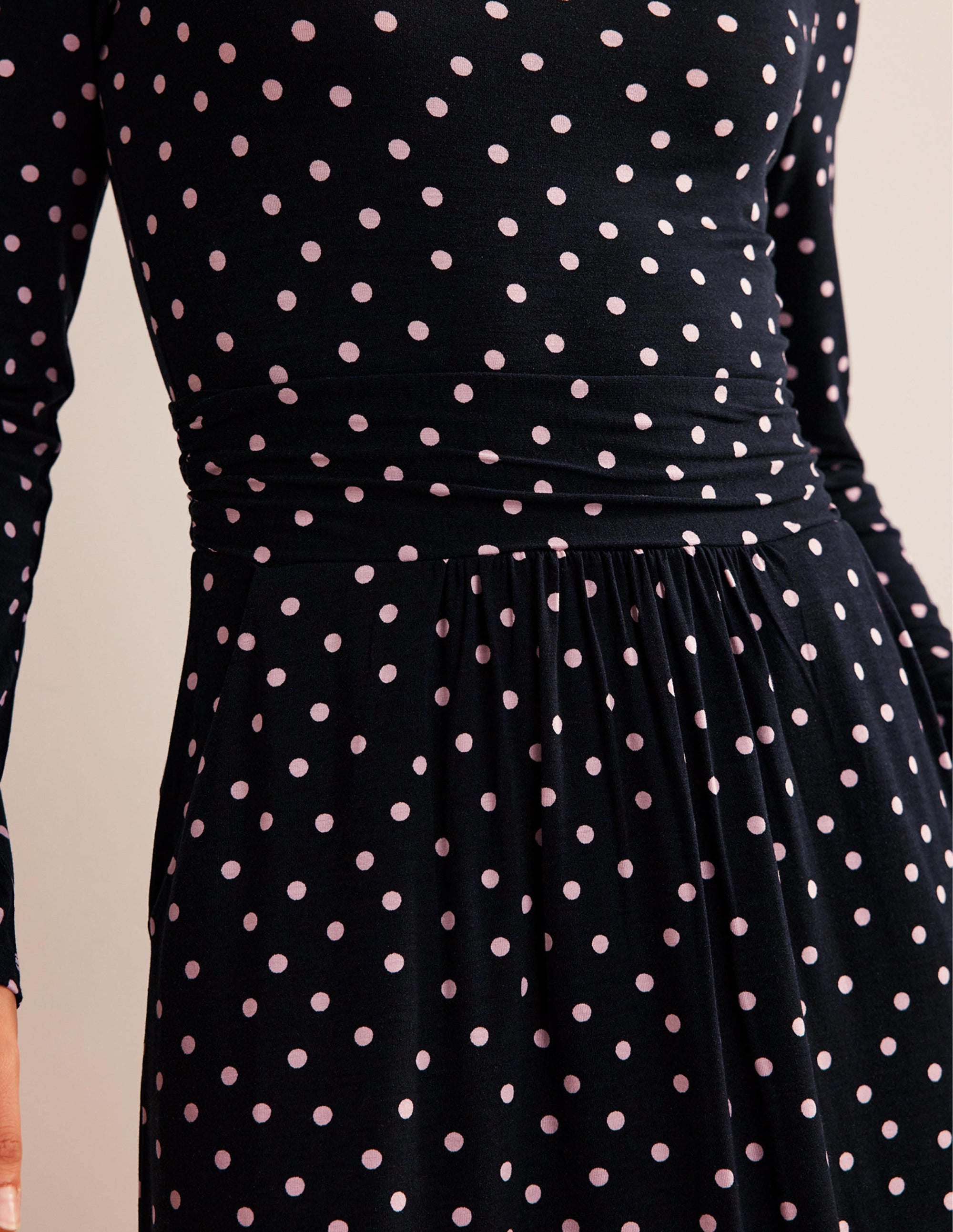 Abigail Jersey Dress-Black and Milkshake, Spot - Image 2