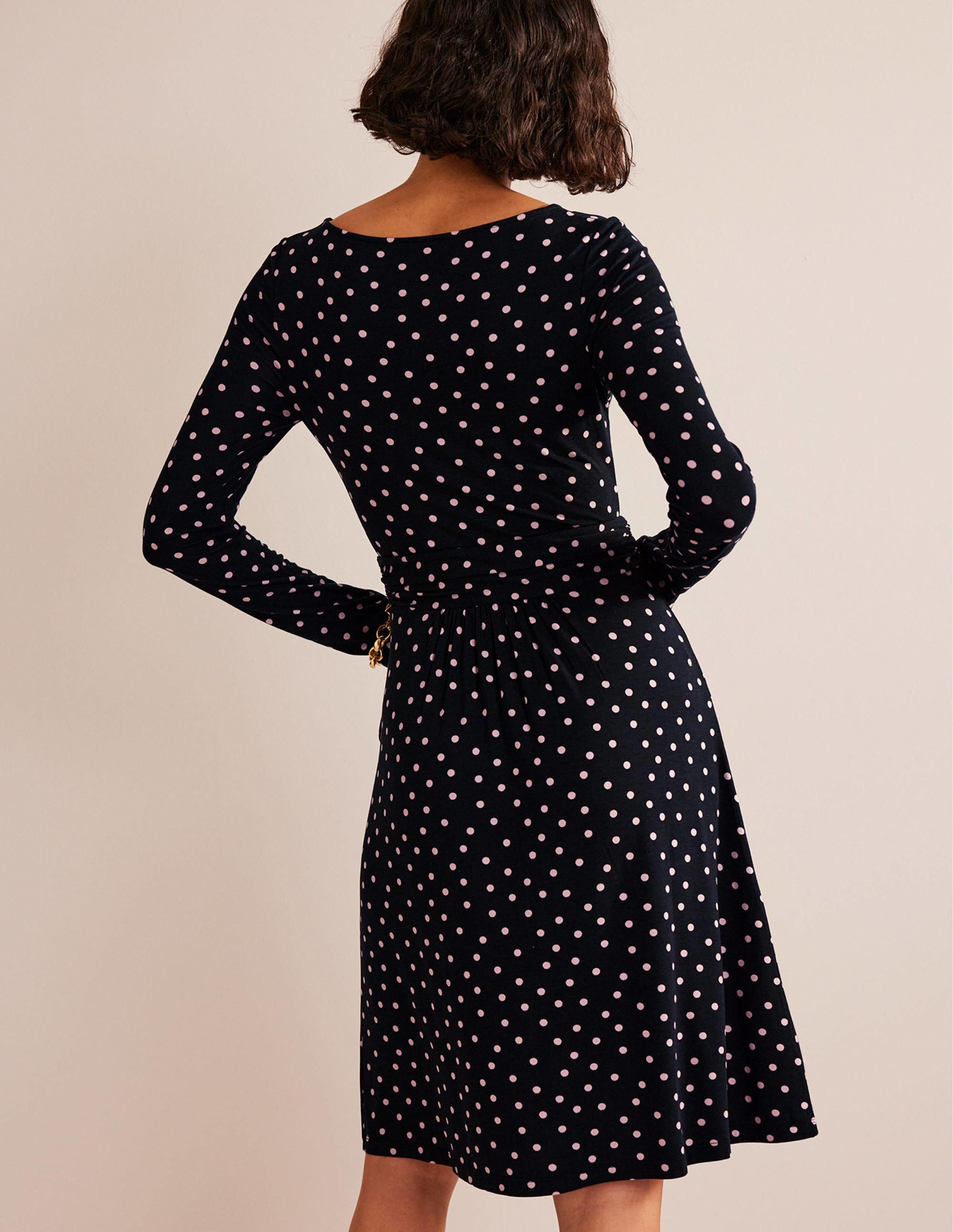Abigail Jersey Dress-Black and Milkshake, Spot - Image 3