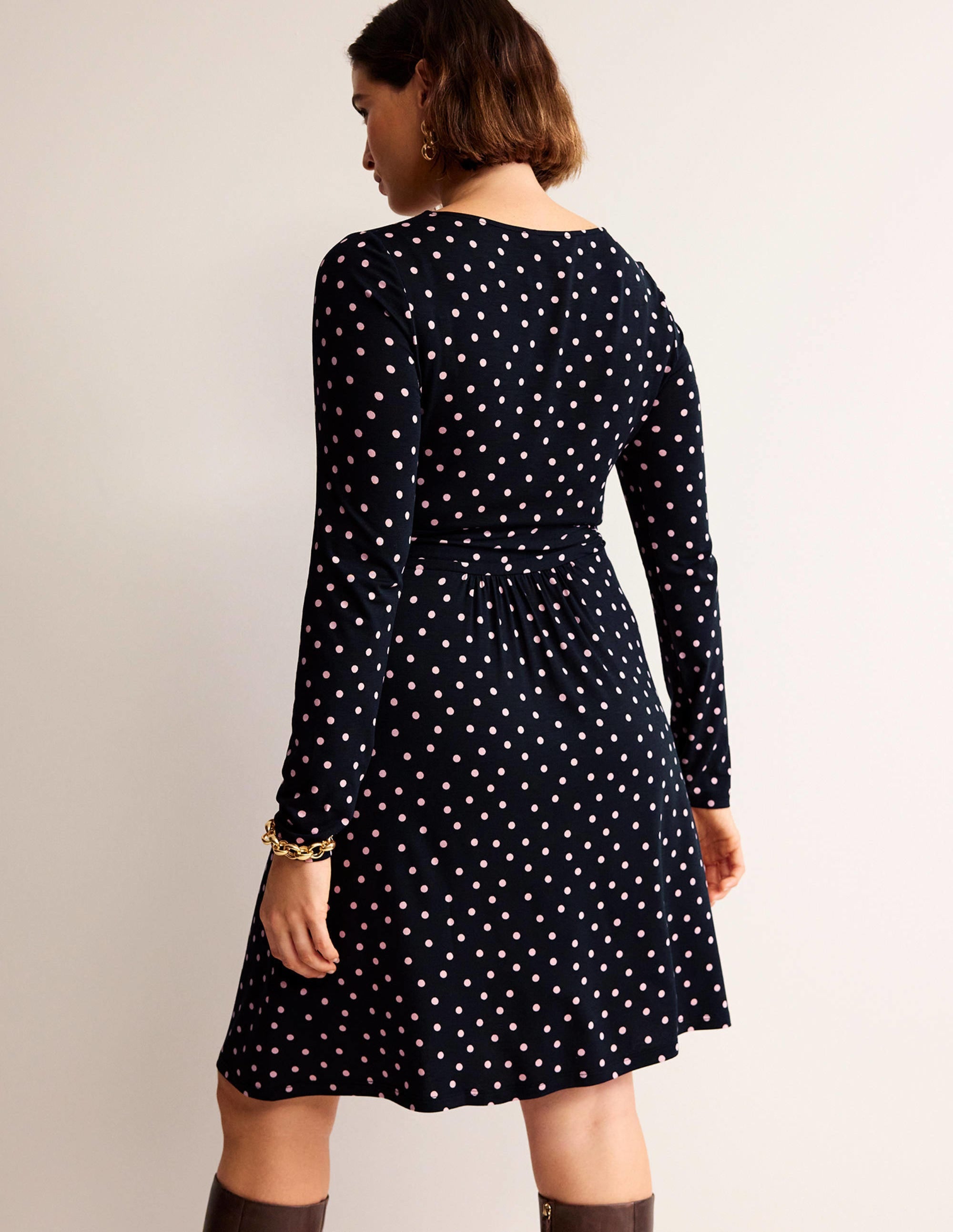 Abigail Jersey Dress-Black and Milkshake, Spot - Image 6