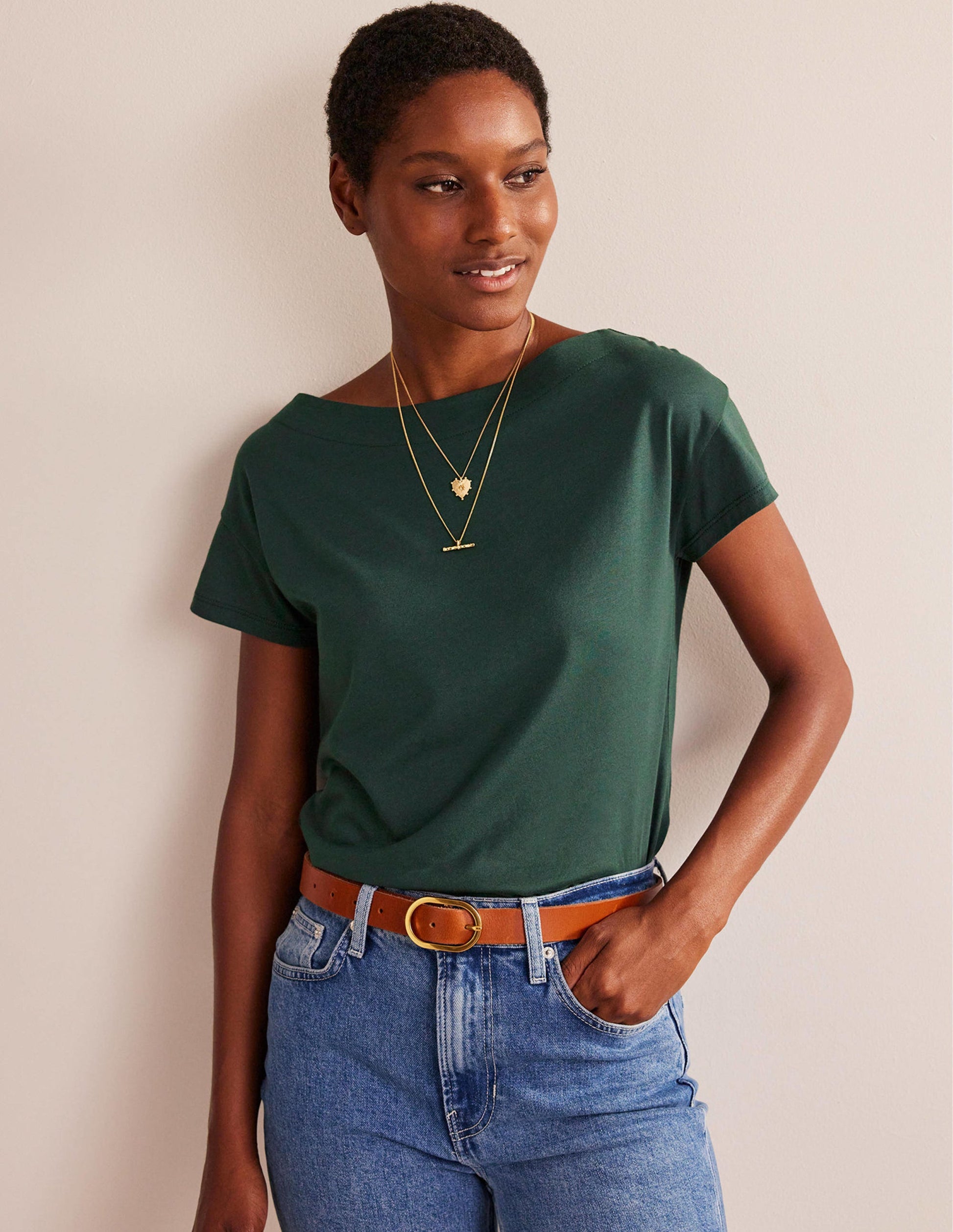 Supersoft Boat Neck T-Shirt-Chatsworth Green-1