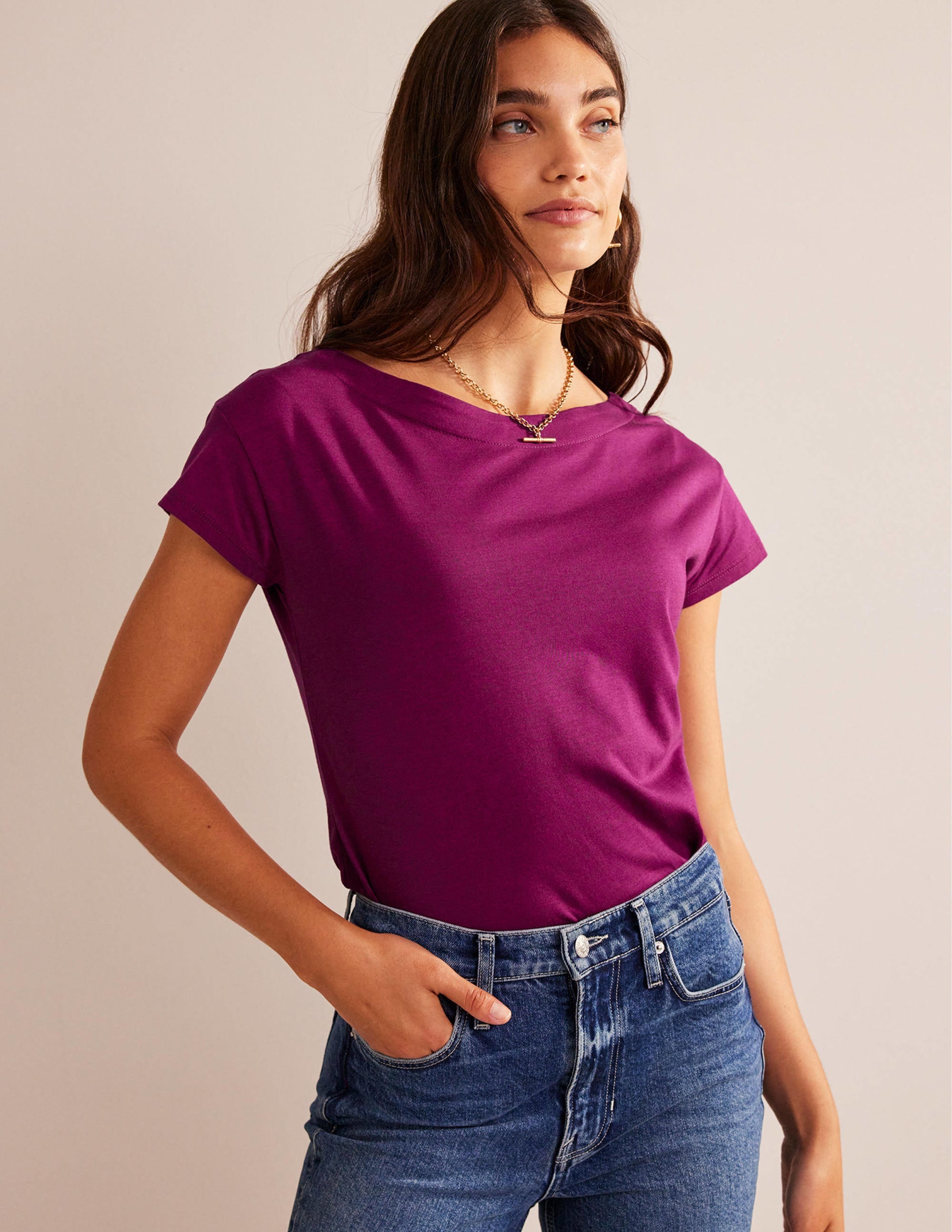 Supersoft Boat Neck T-Shirt-Damson Berry - Image 1