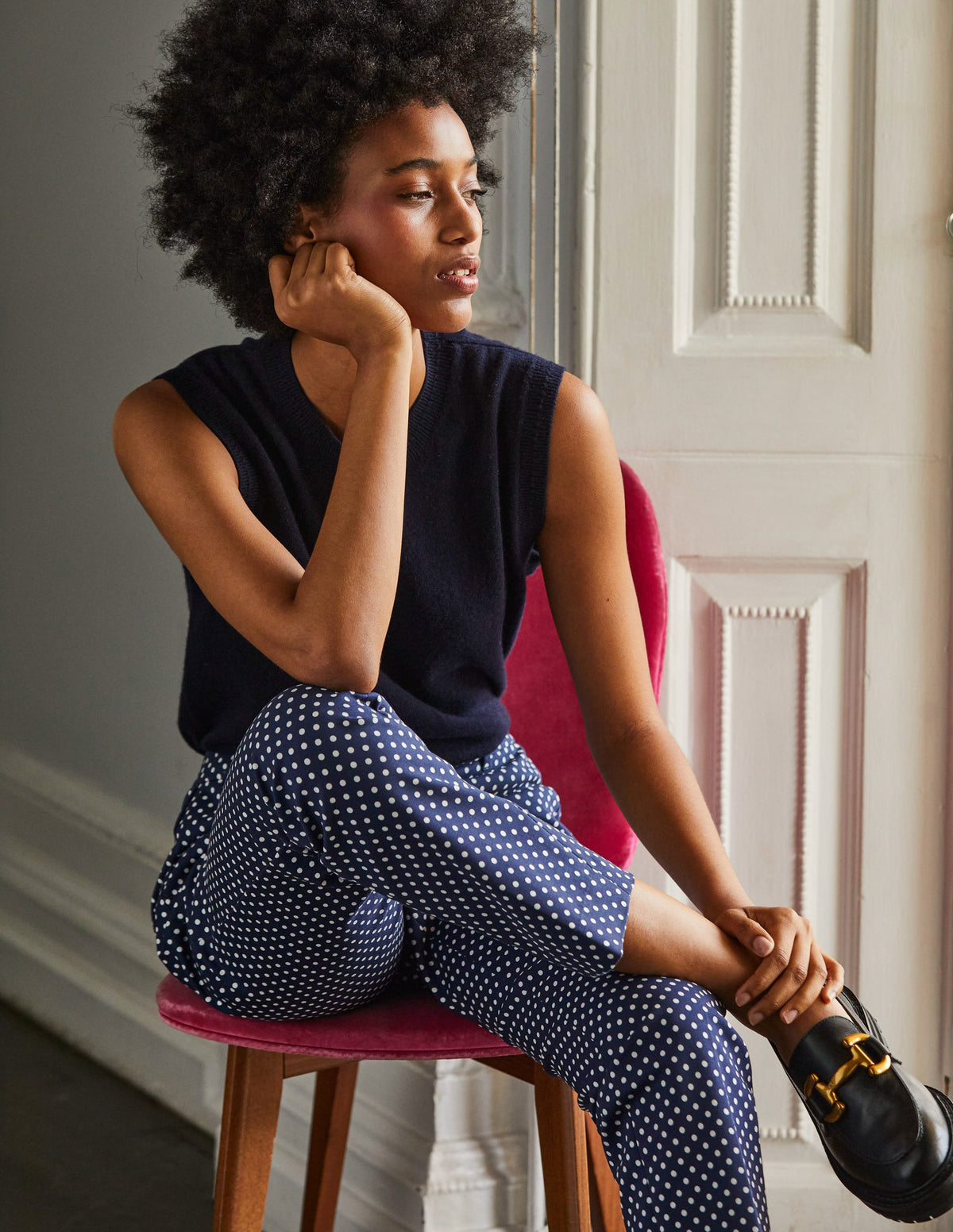 Chunky Cashmere Crew Neck Tank-Navy - Image 1