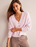 Ribbed Knit Cashmere Cardigan-Cameo Pink