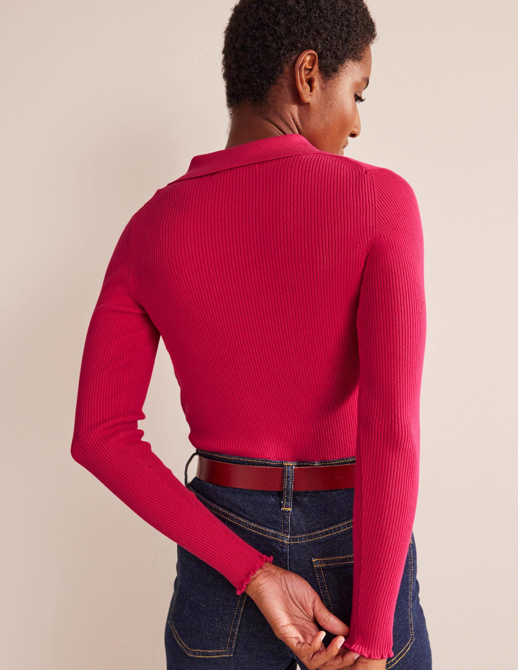 Ribbed-Knit Fitted Shirt-Virtual Pink - Image 3