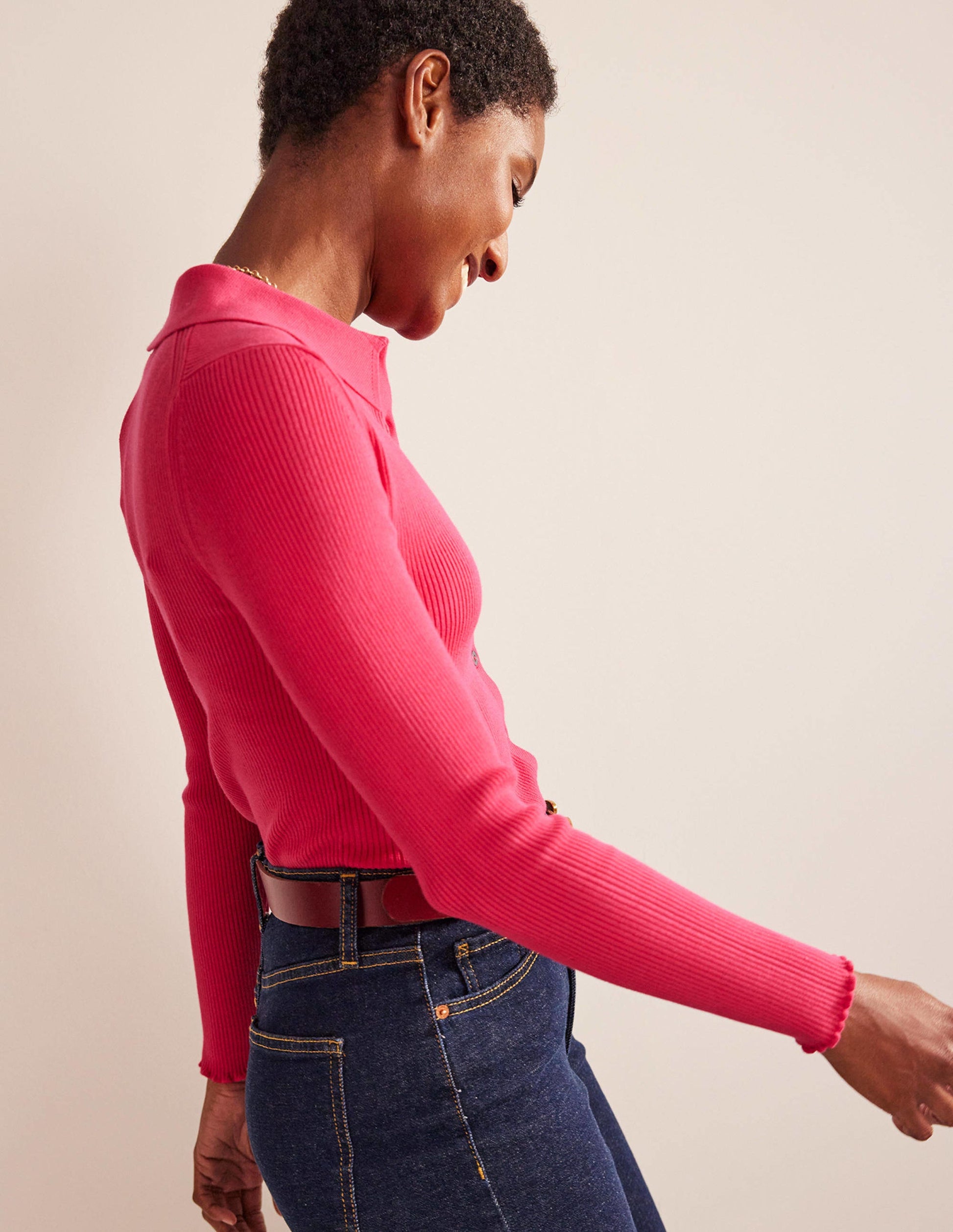 Ribbed-Knit Fitted Shirt-Virtual Pink-4