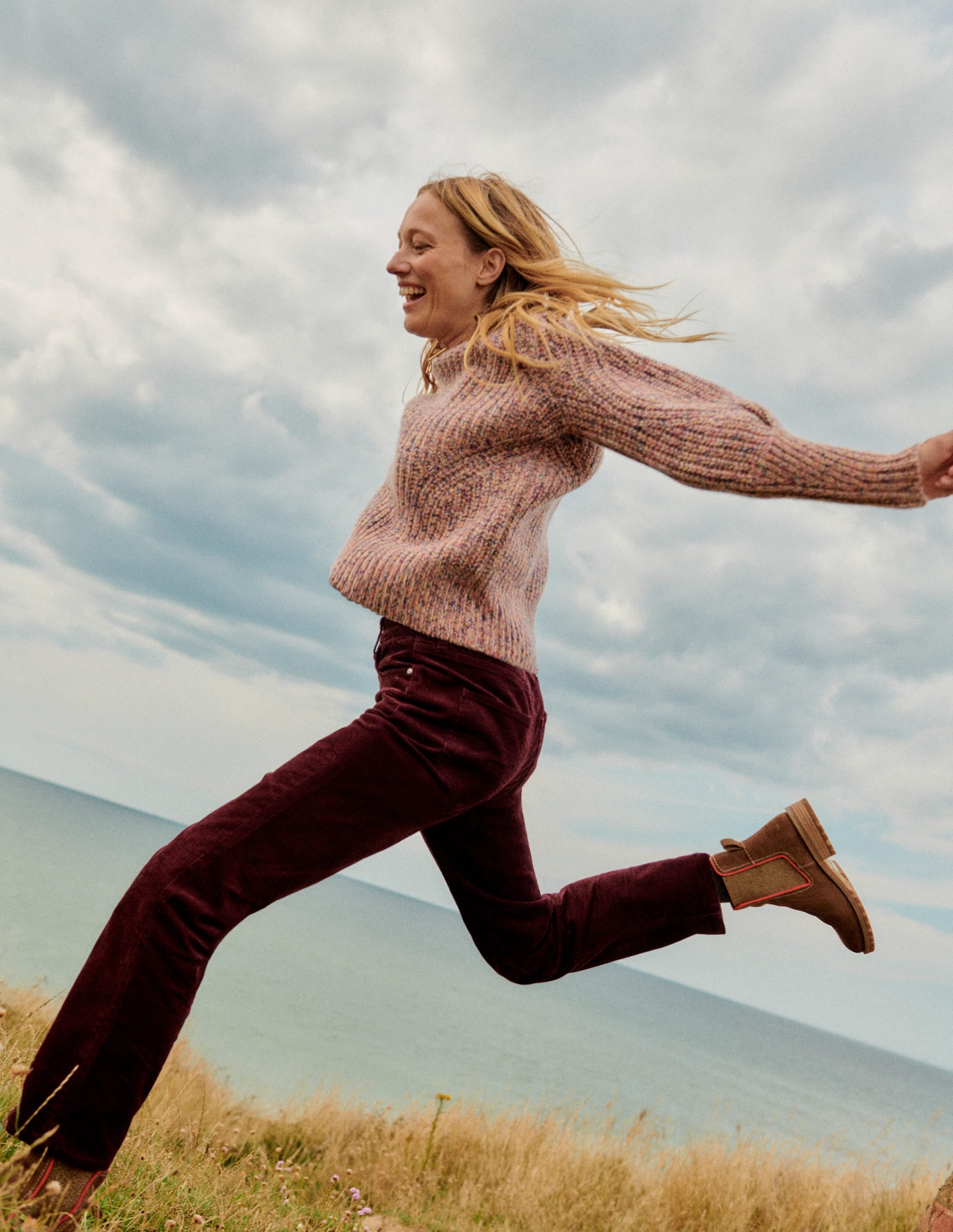 Chunky-Rib Cashmere Jumper-Dusky Rose Marl - Image 5