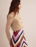 Cropped Cashmere Cardigan-Camel Melange